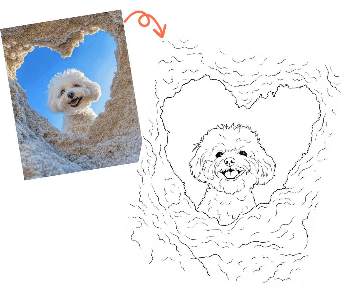 Cute puppy photo converted to coloring page line art