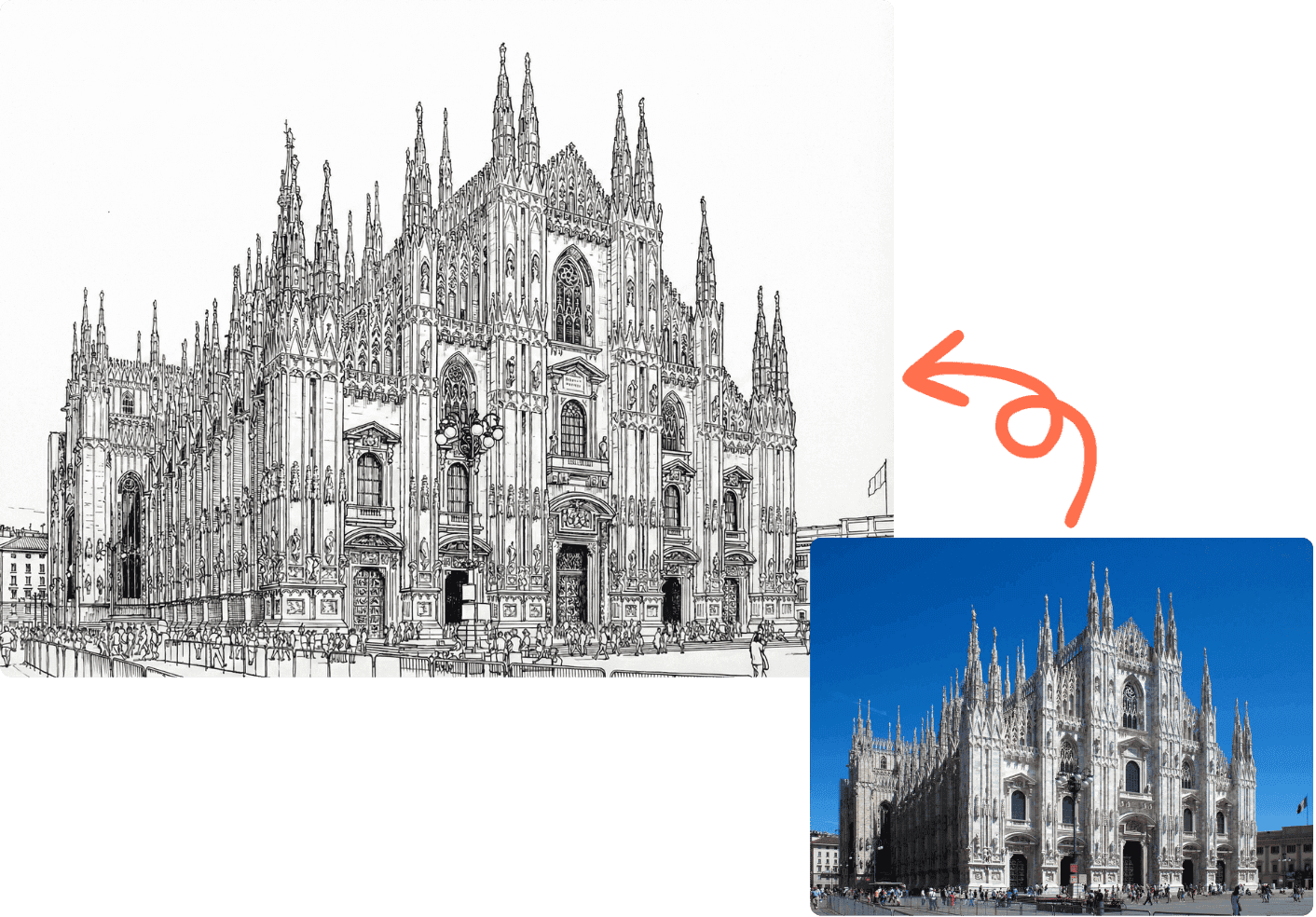 Image to Line Art Converter - Travel photo converted to clean line drawing
