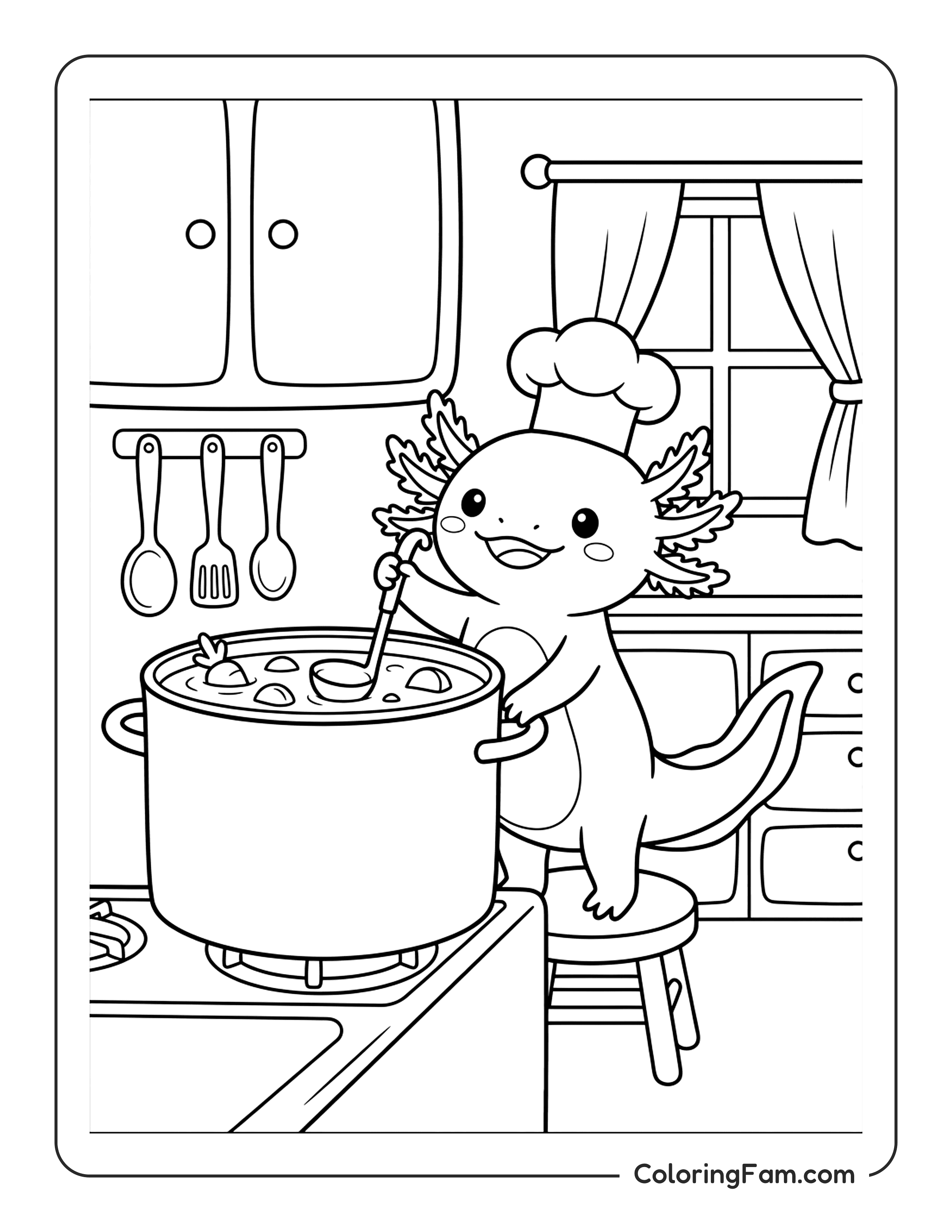Axolotl Cooking Soup coloring page