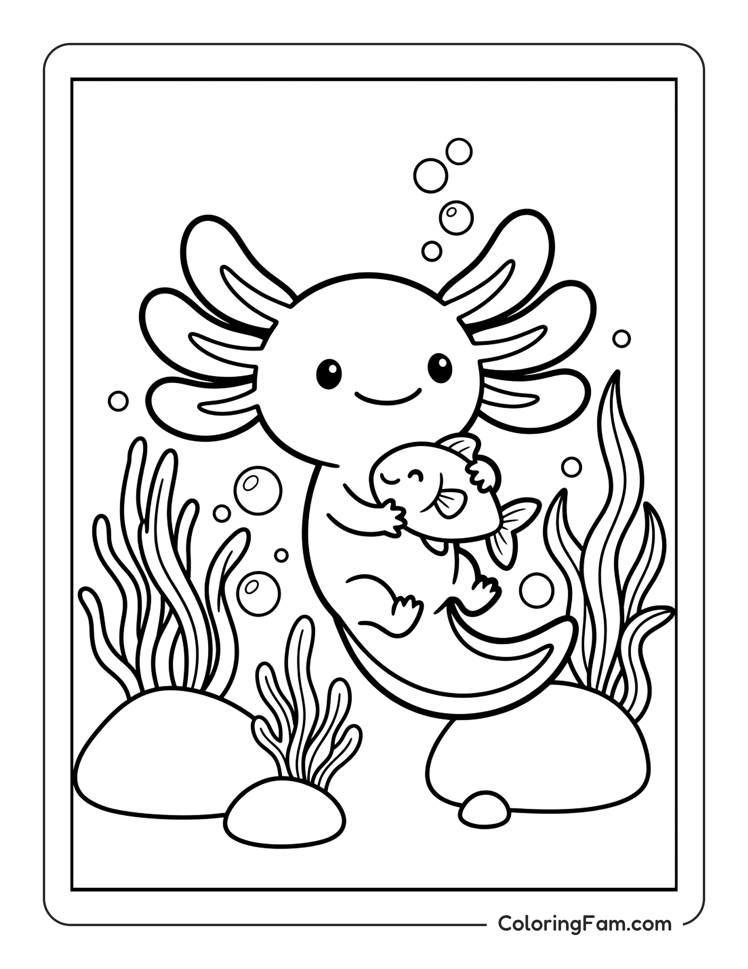 Axolotl Hugging Fish coloring page