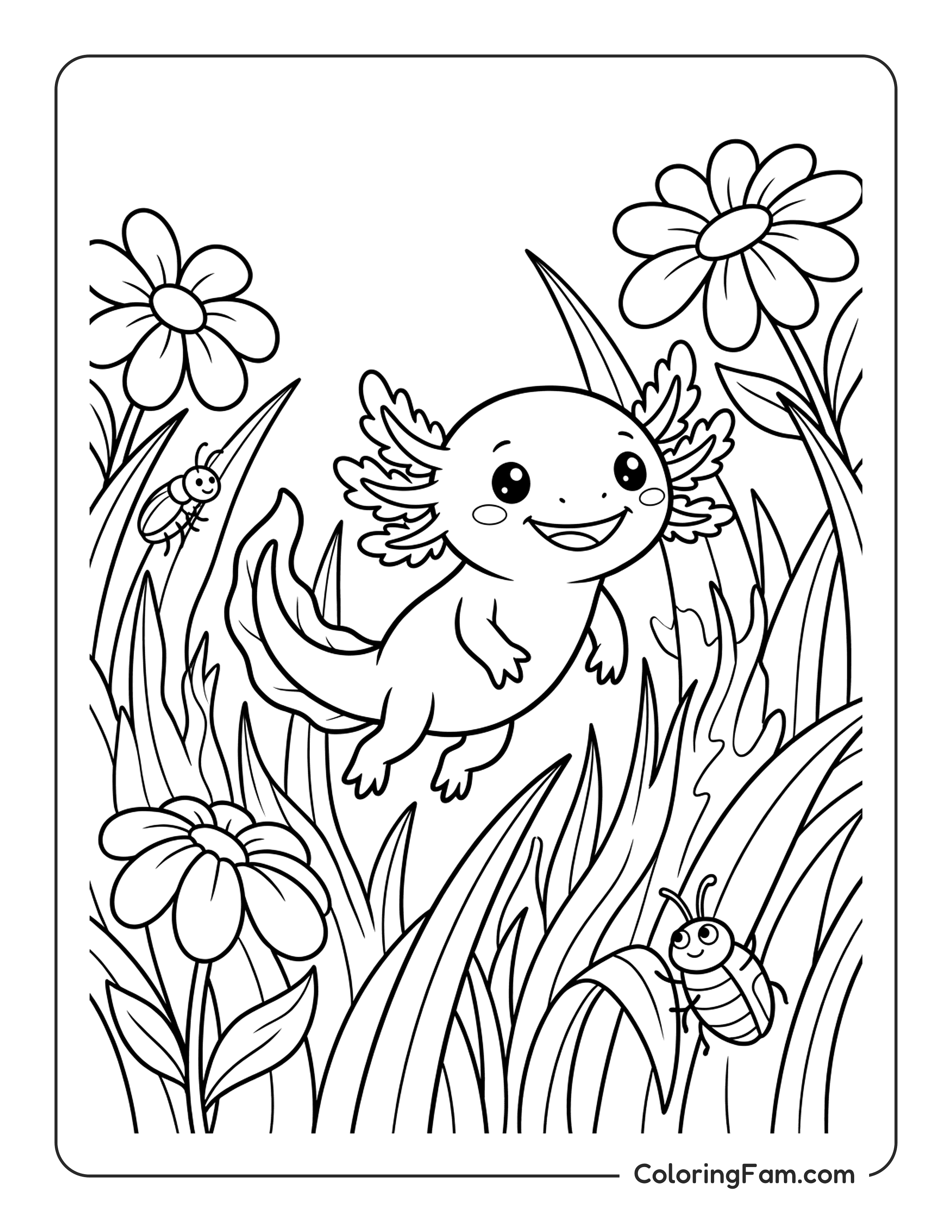 Axolotl In Garden coloring page