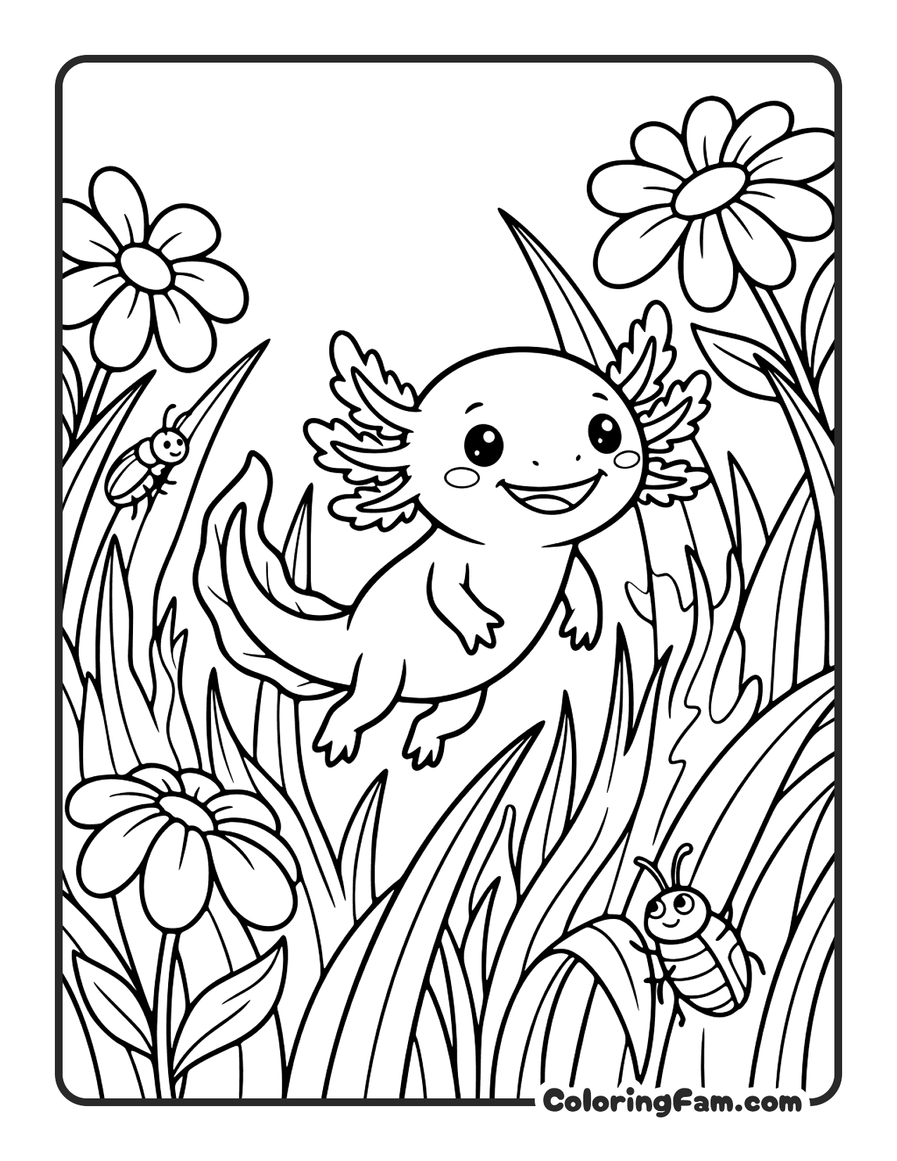 Axolotl In Grass coloring page