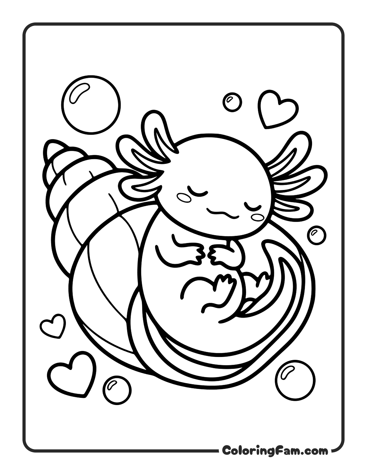 Axolotl In Seashell coloring page