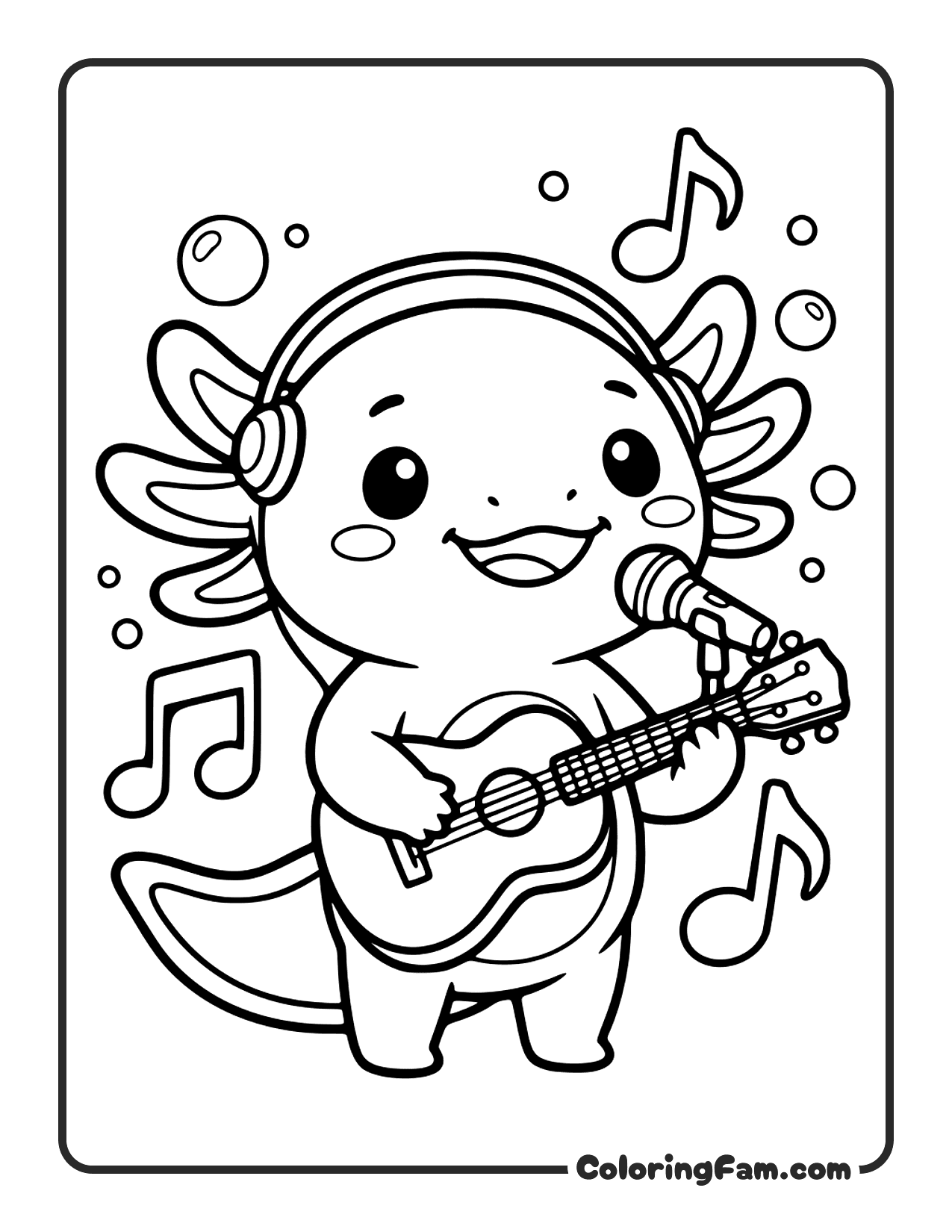 Axolotl Playing Guitar coloring page