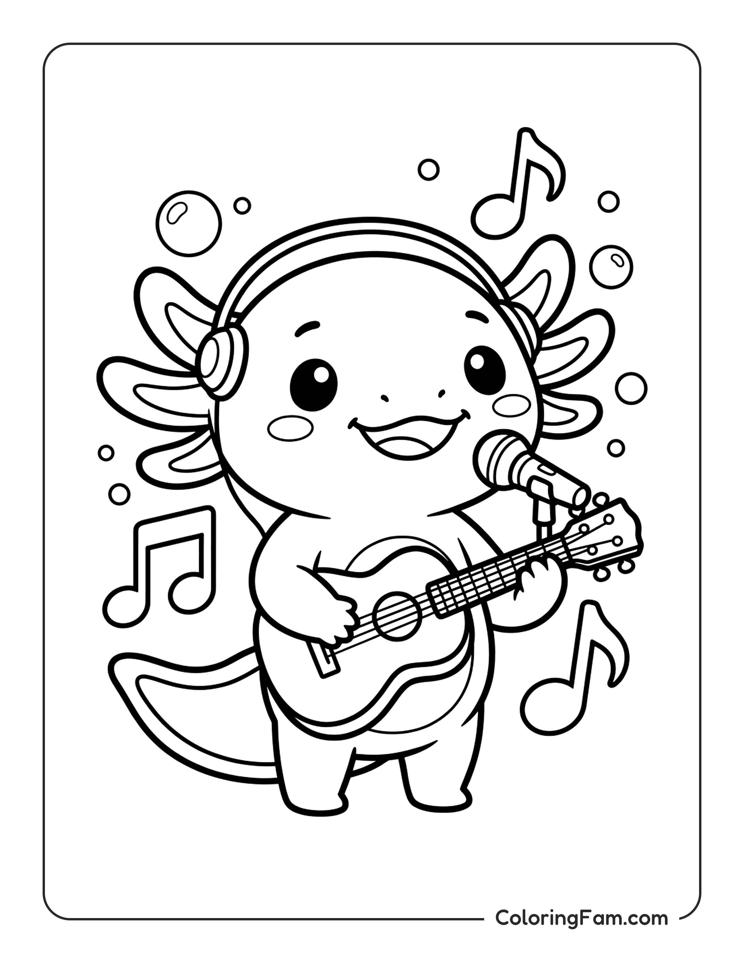 Axolotl Playing Guitar coloring page
