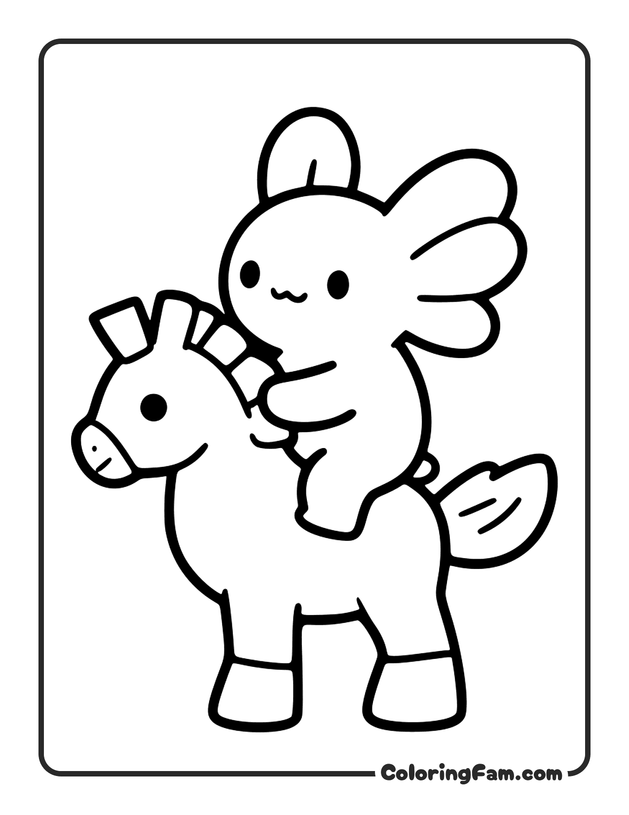 Axolotl Riding Horse coloring page