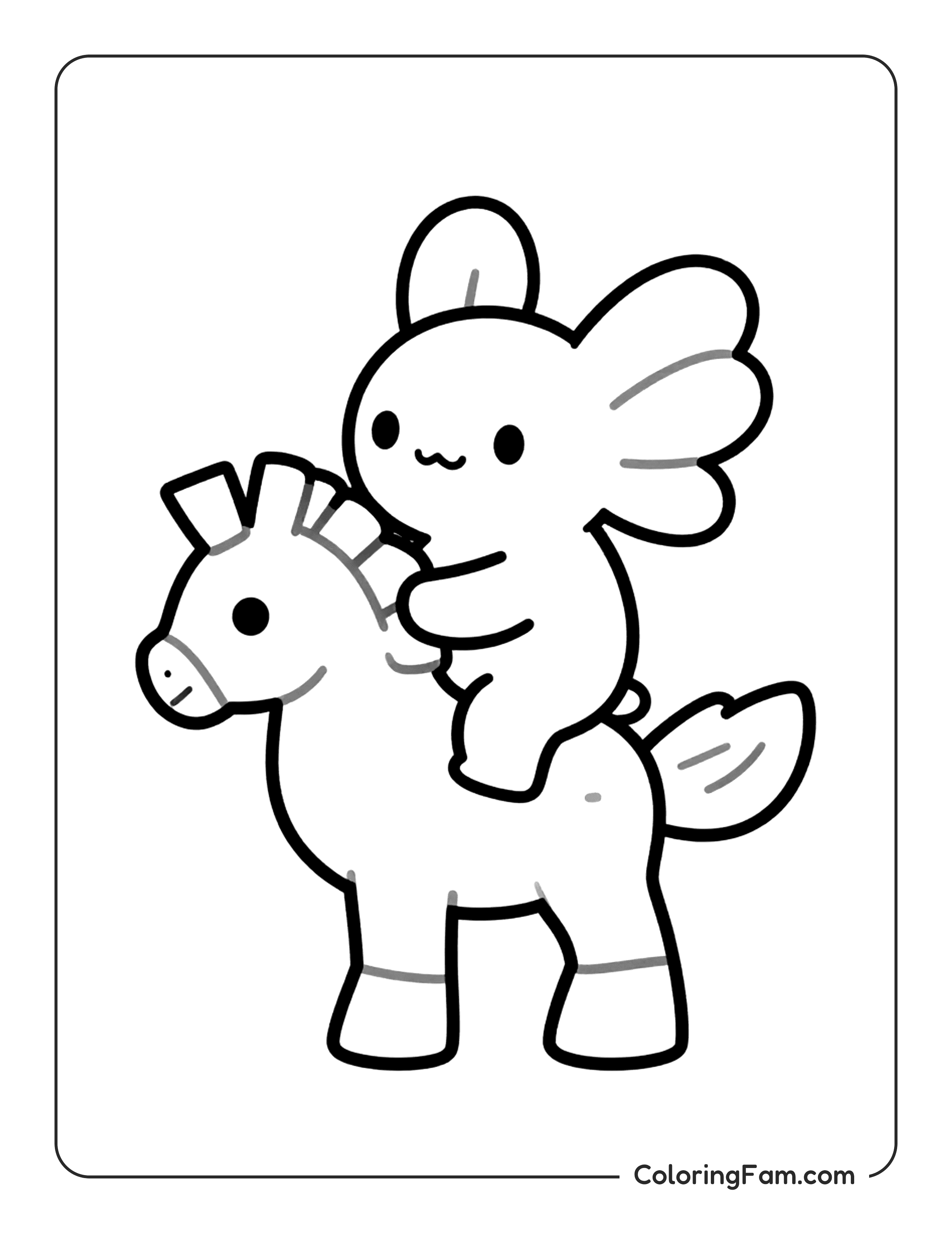 Axolotl Riding Horse coloring page
