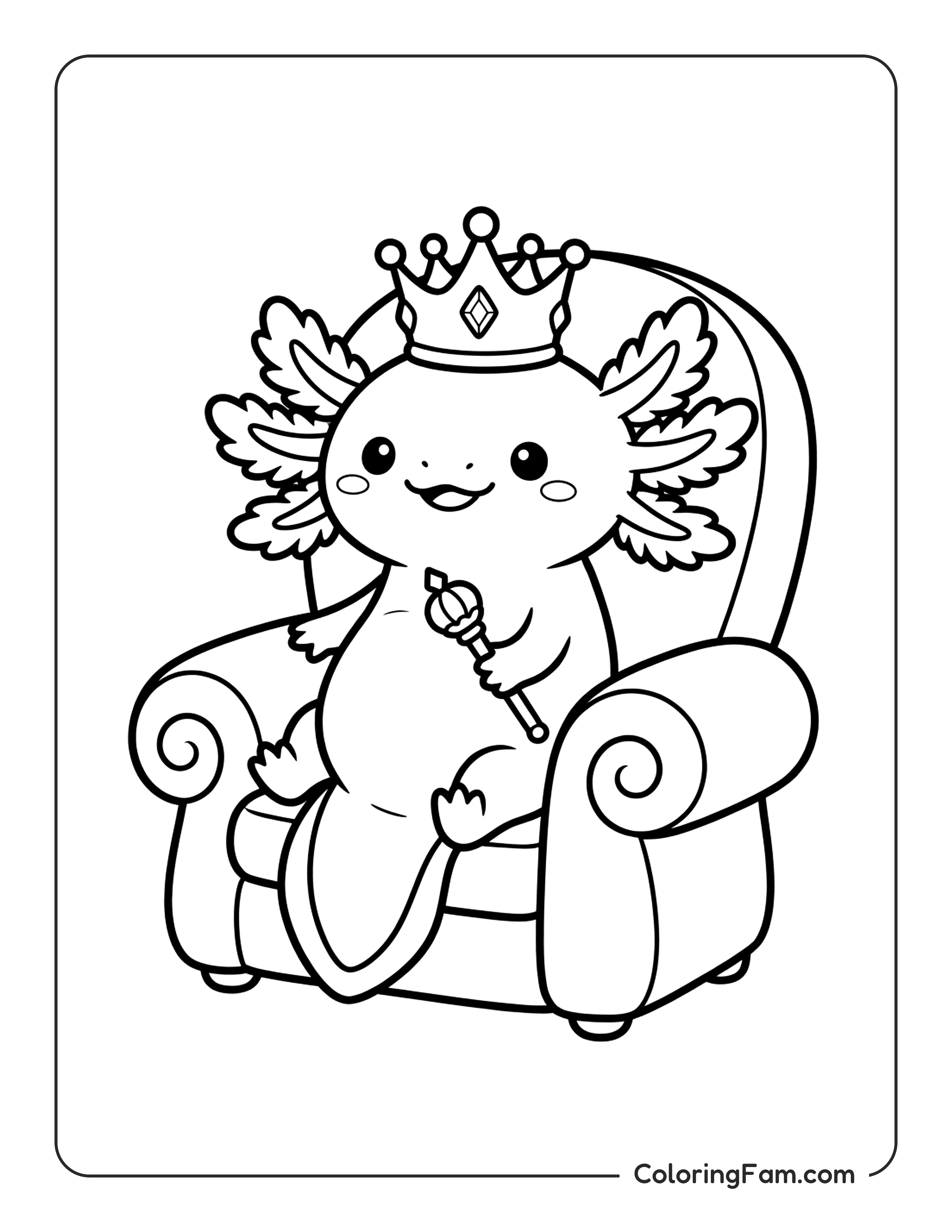 Axolotl Sitting Throne coloring page