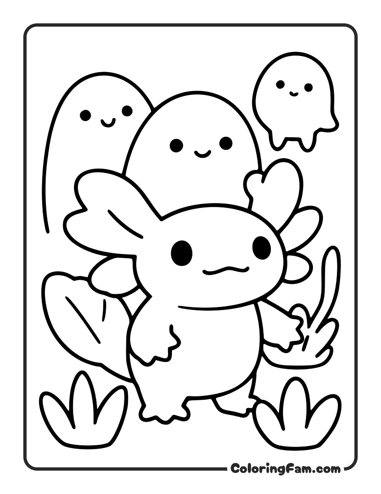 Axolotl With Ghosts coloring page