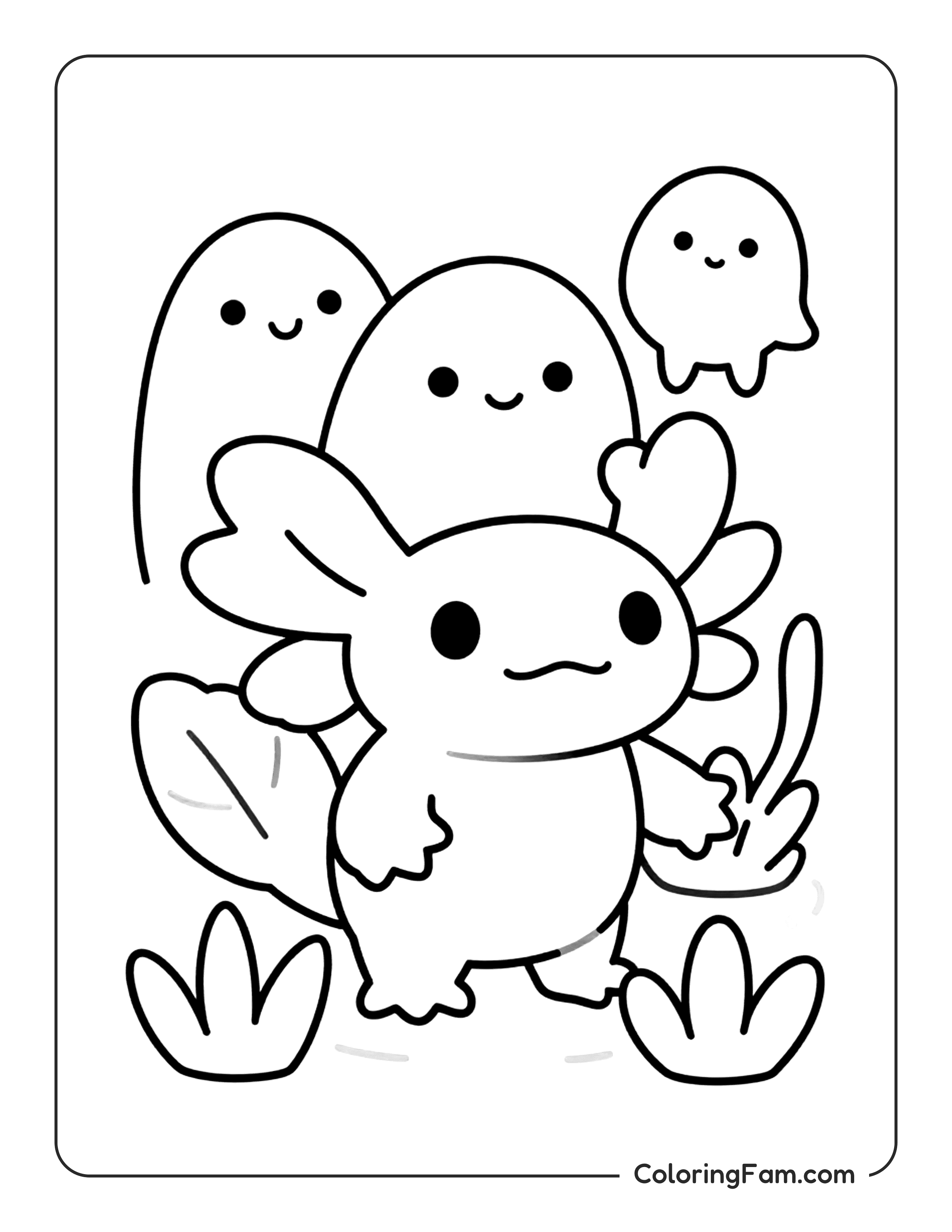 Axolotl With Ghosts coloring page