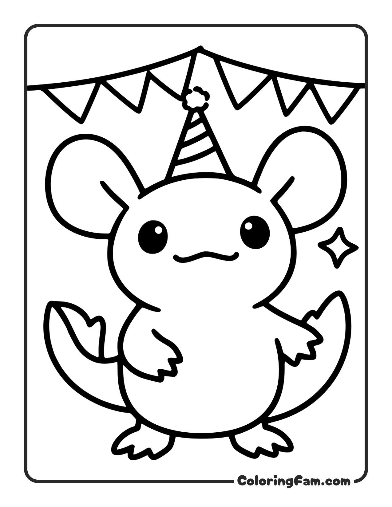 Axolotl With Party Hat coloring page