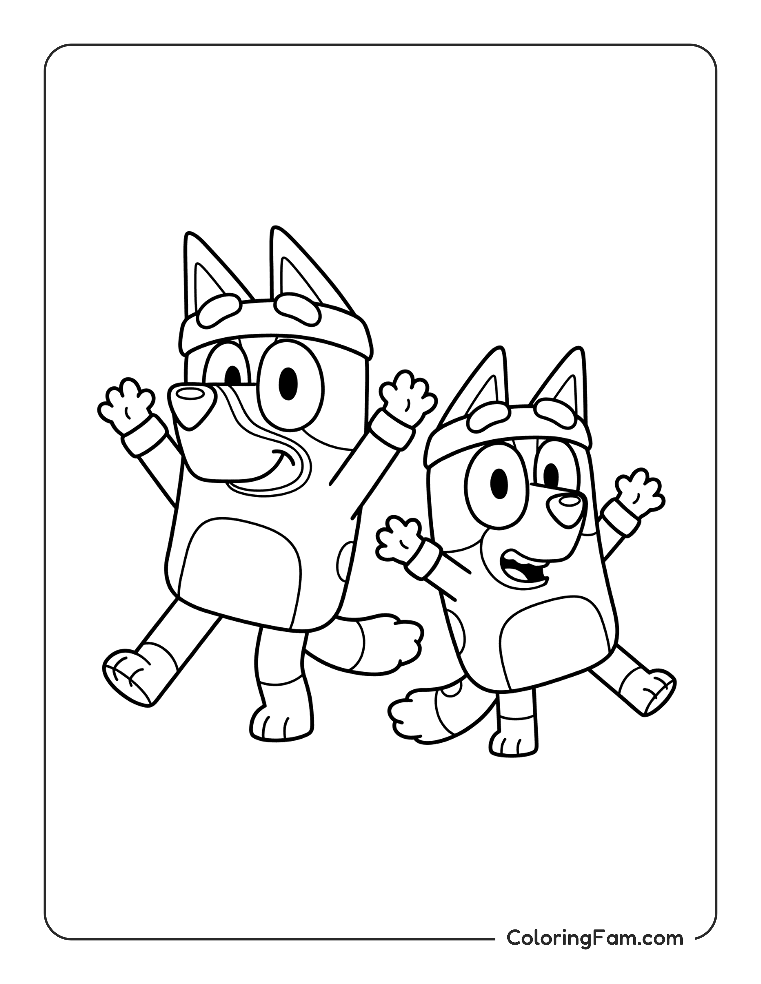 Bluey And Bingo Playing Dance Mode Together coloring page