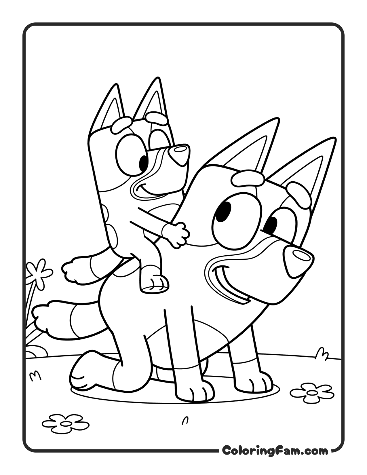 Bandit Giving Bluey A Horsey Ride On His Back coloring page