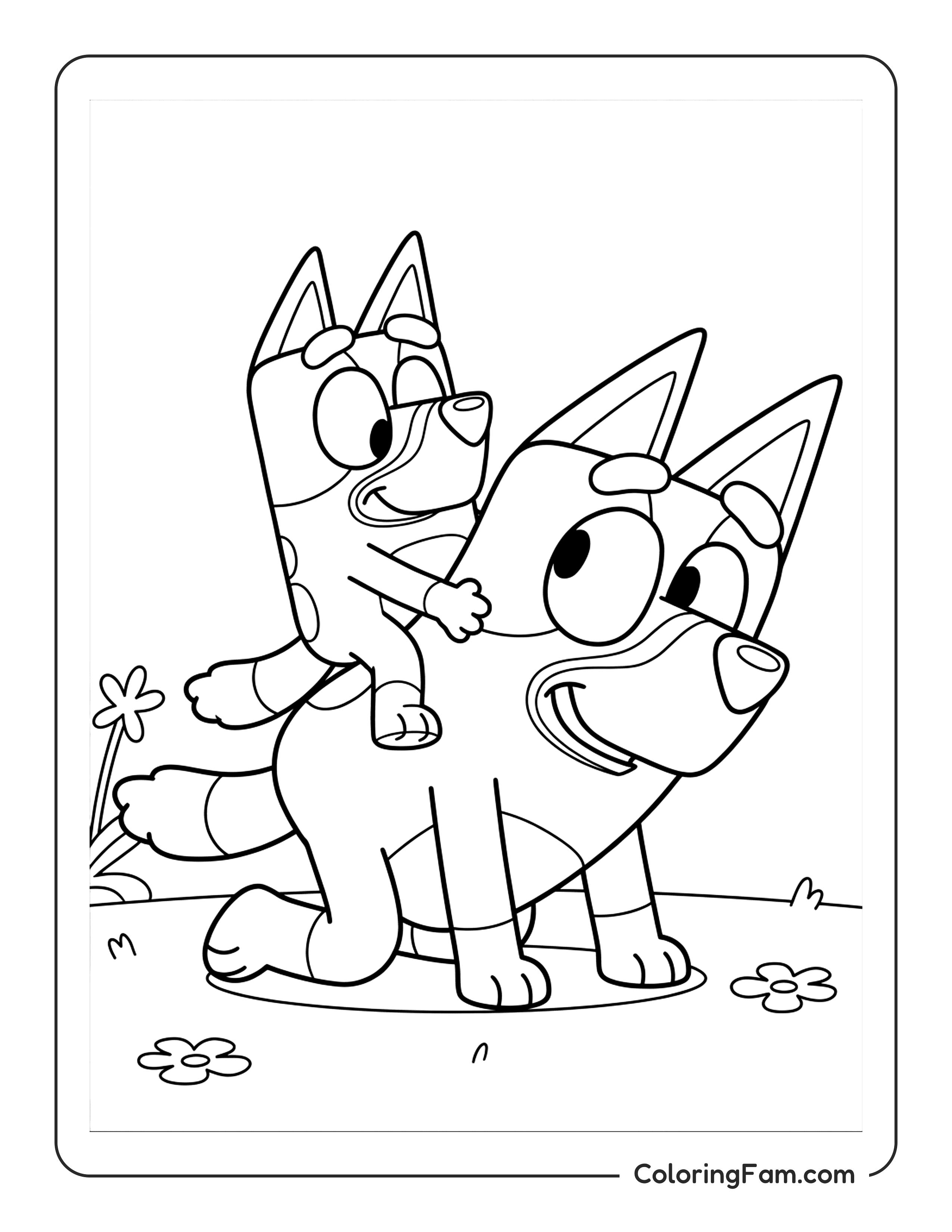 Bandit Giving Bluey A Horsey Ride On His Back coloring page
