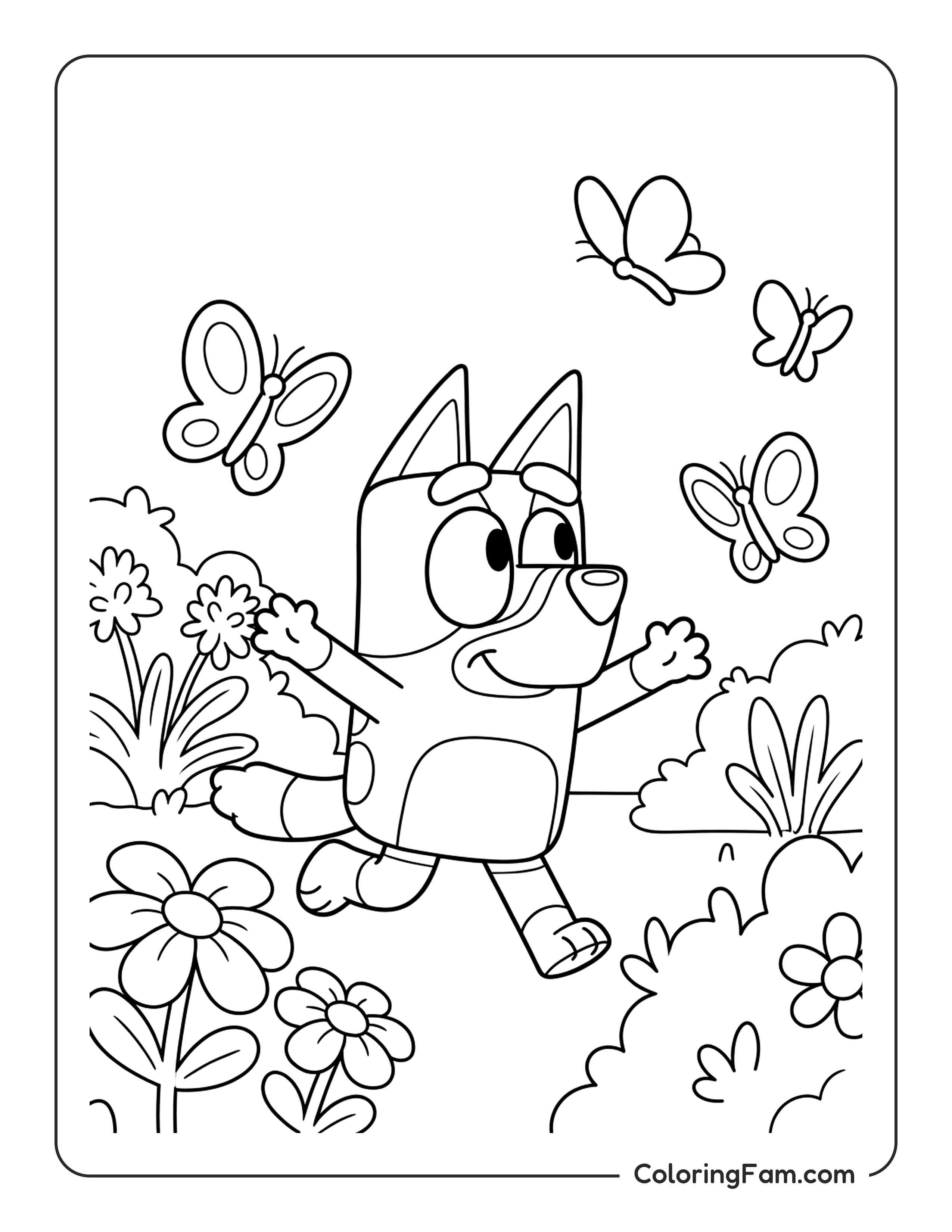 Bingo Chasing Butterflies In The Garden coloring page