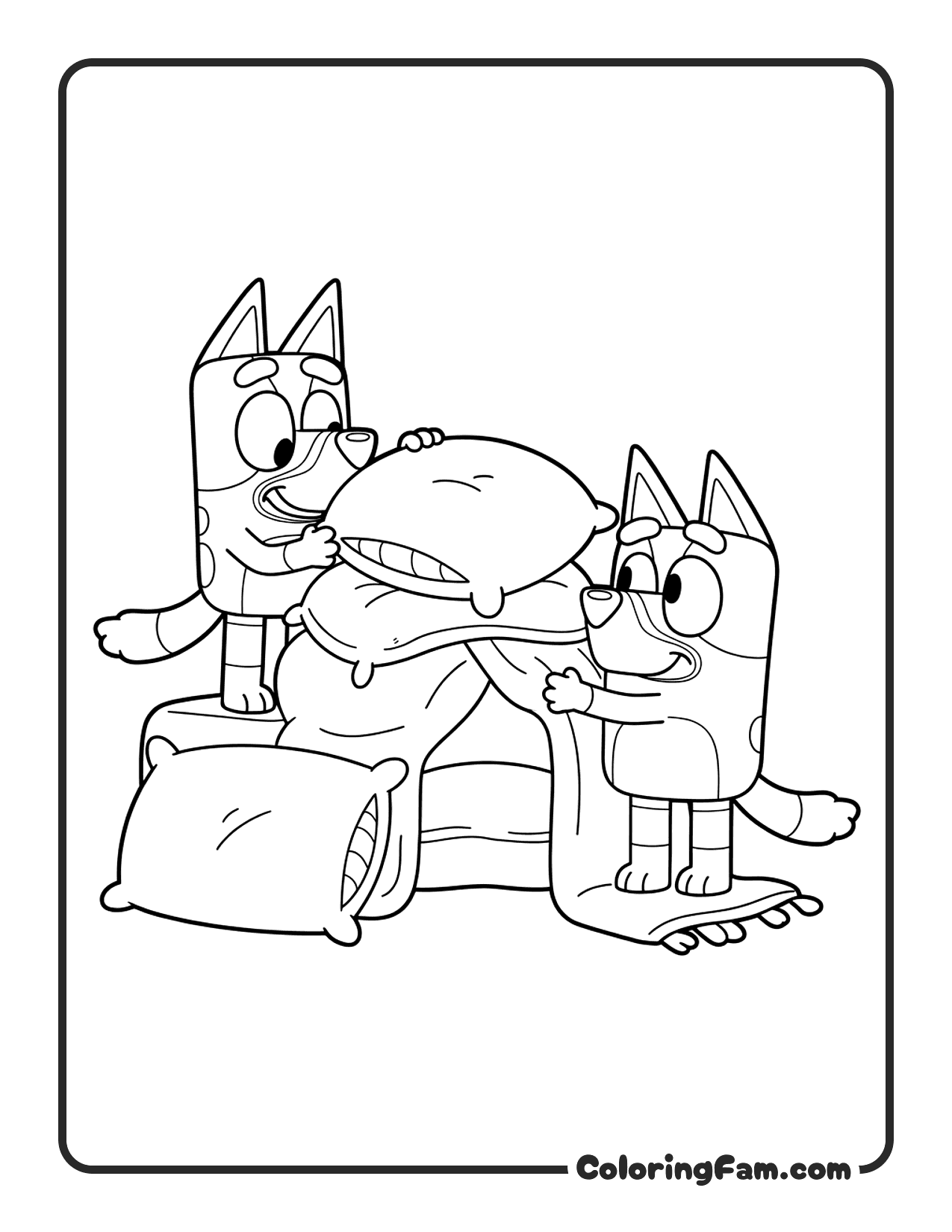 Bluey And Bingo Building A Pillow Fort coloring page