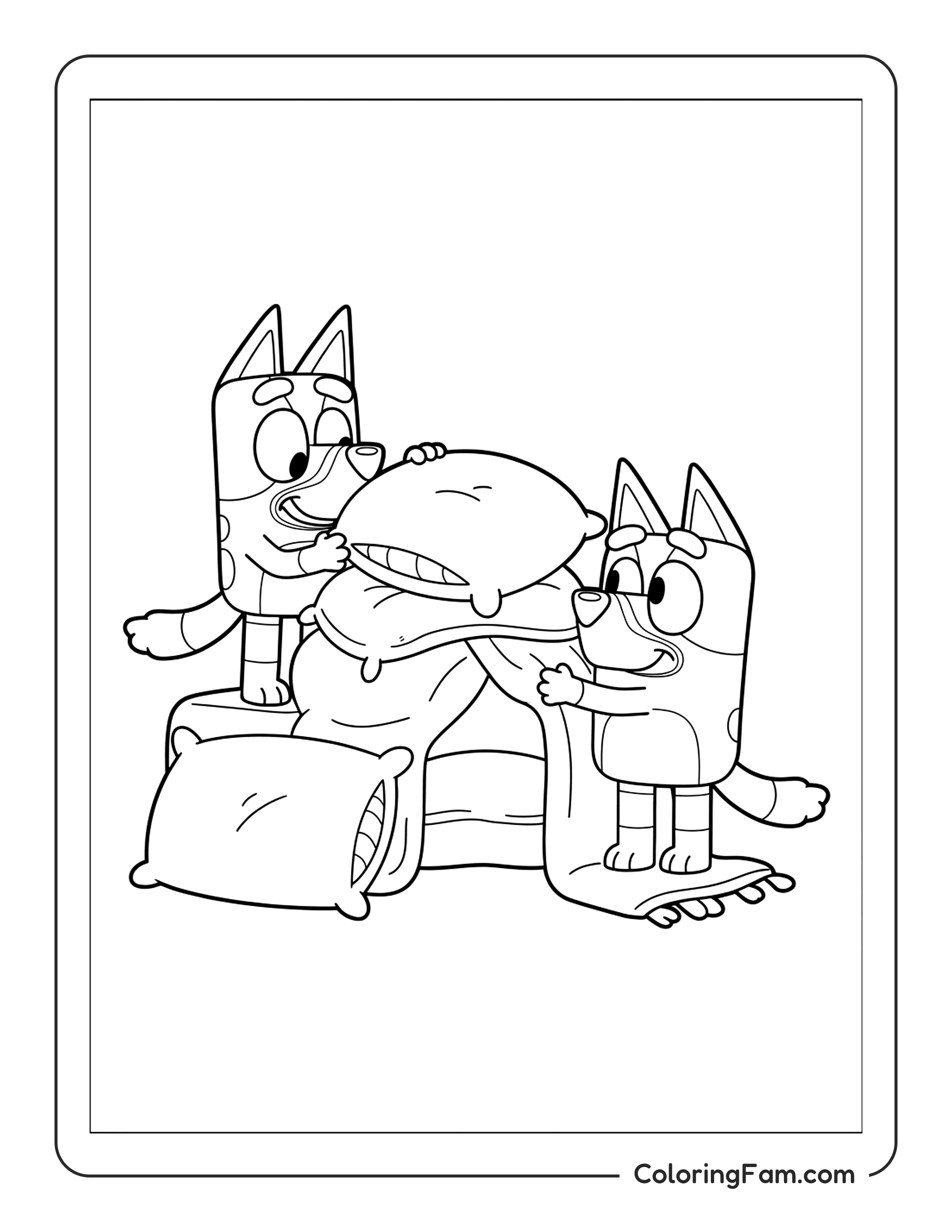Bluey And Bingo Building A Pillow Fort coloring page