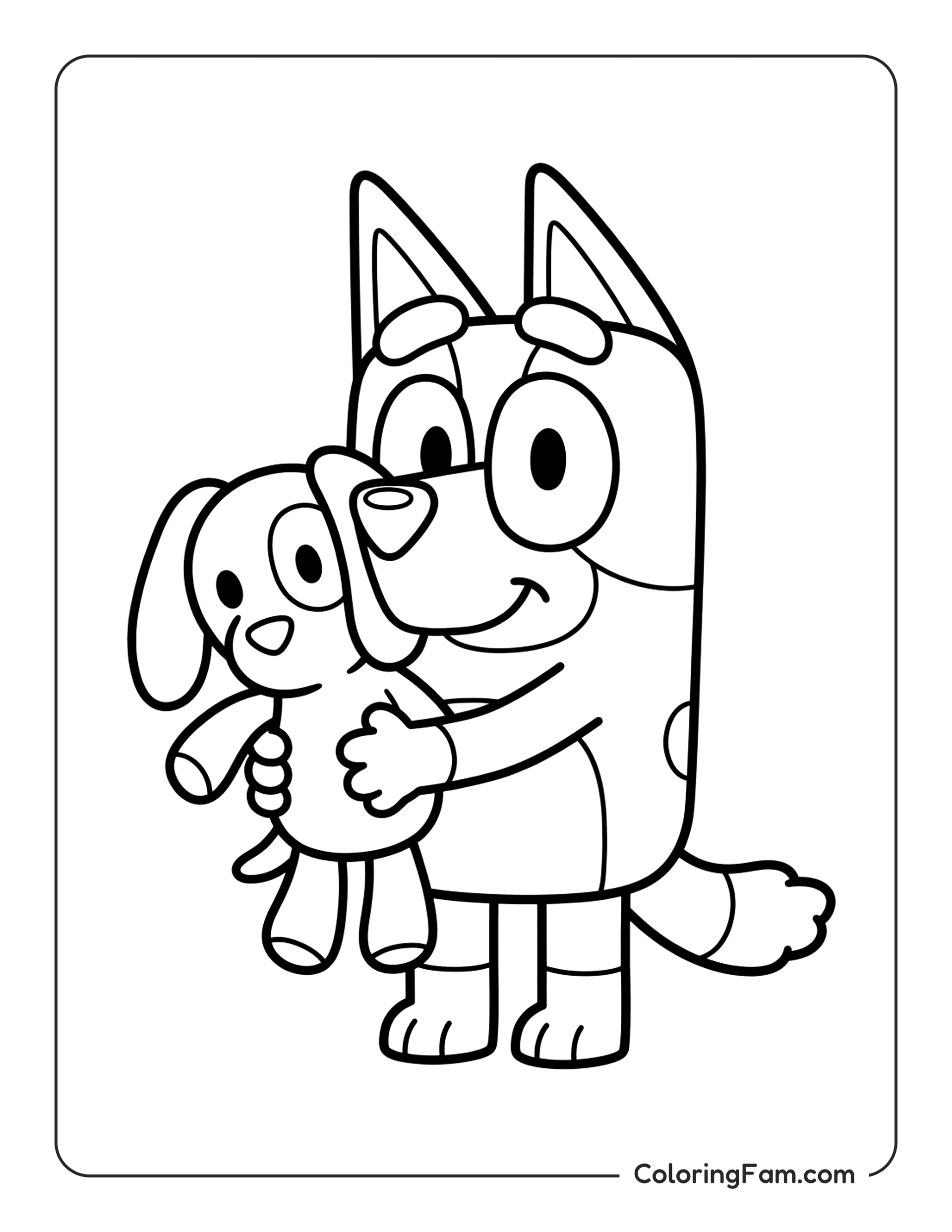 Bingo Hugging Her Stuffed Toy Floppy coloring page