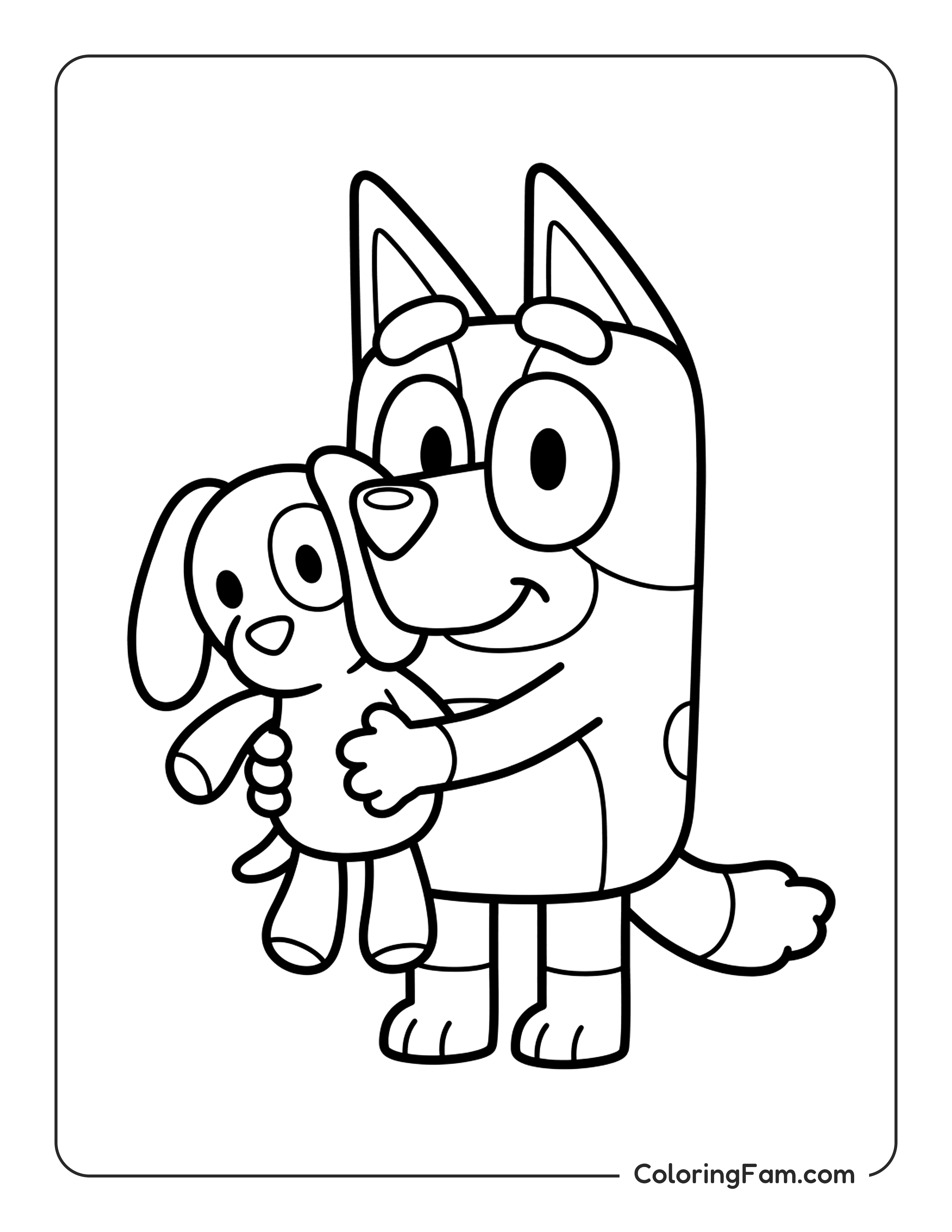 Bingo Hugging Her Stuffed Toy Floppy coloring page