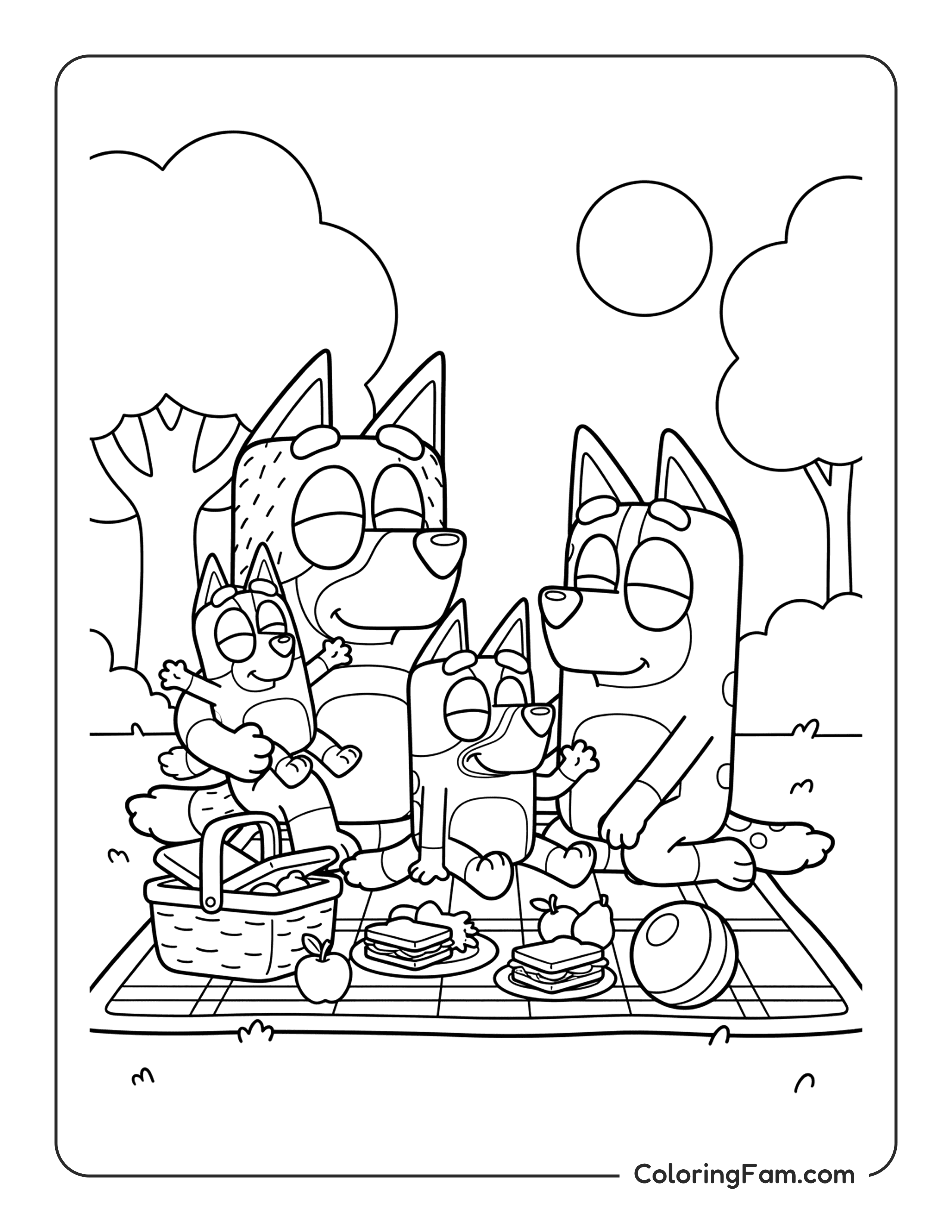 Bluey Family Picnic coloring page