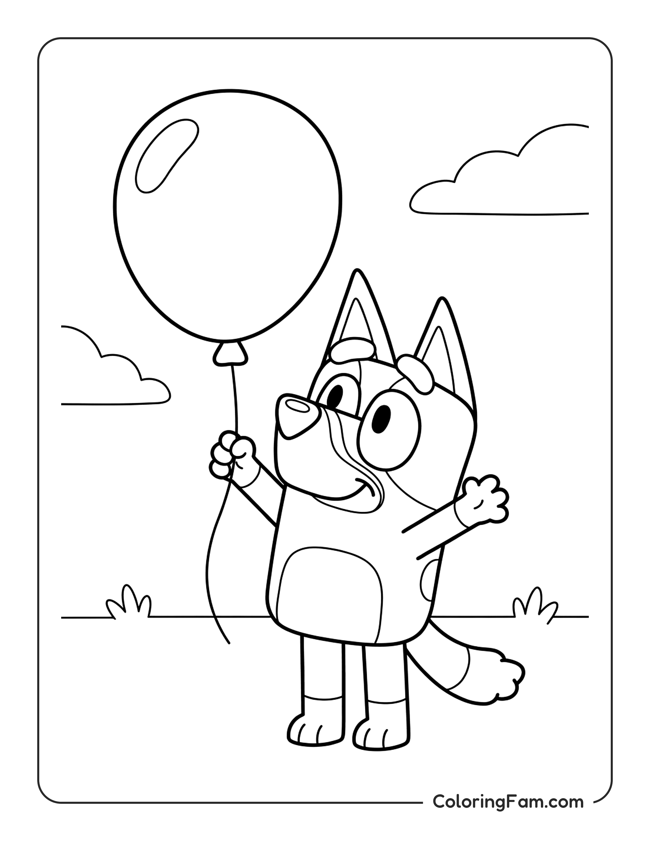 Bluey Holding Balloon coloring page