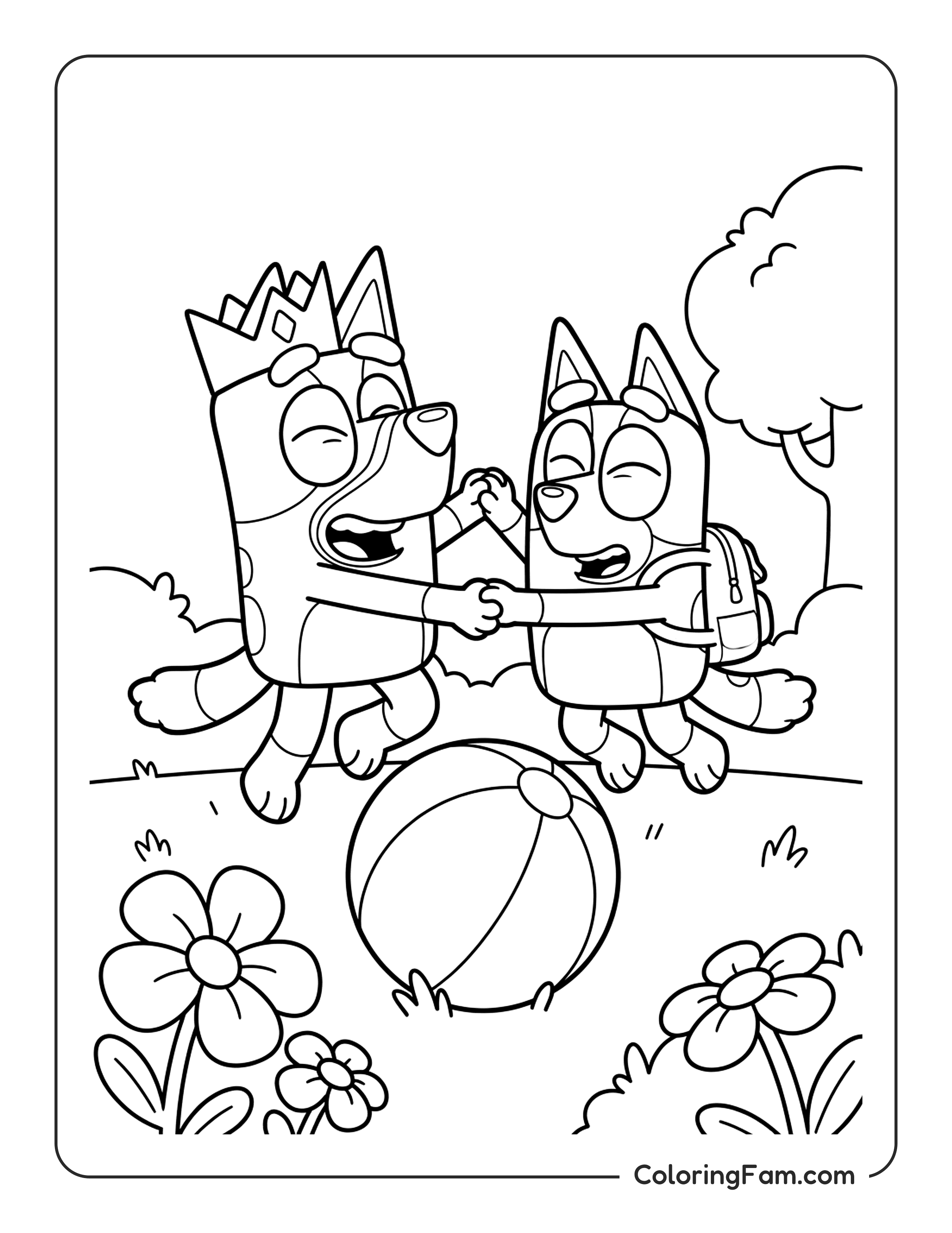 Bluey Playing Beach Ball coloring page