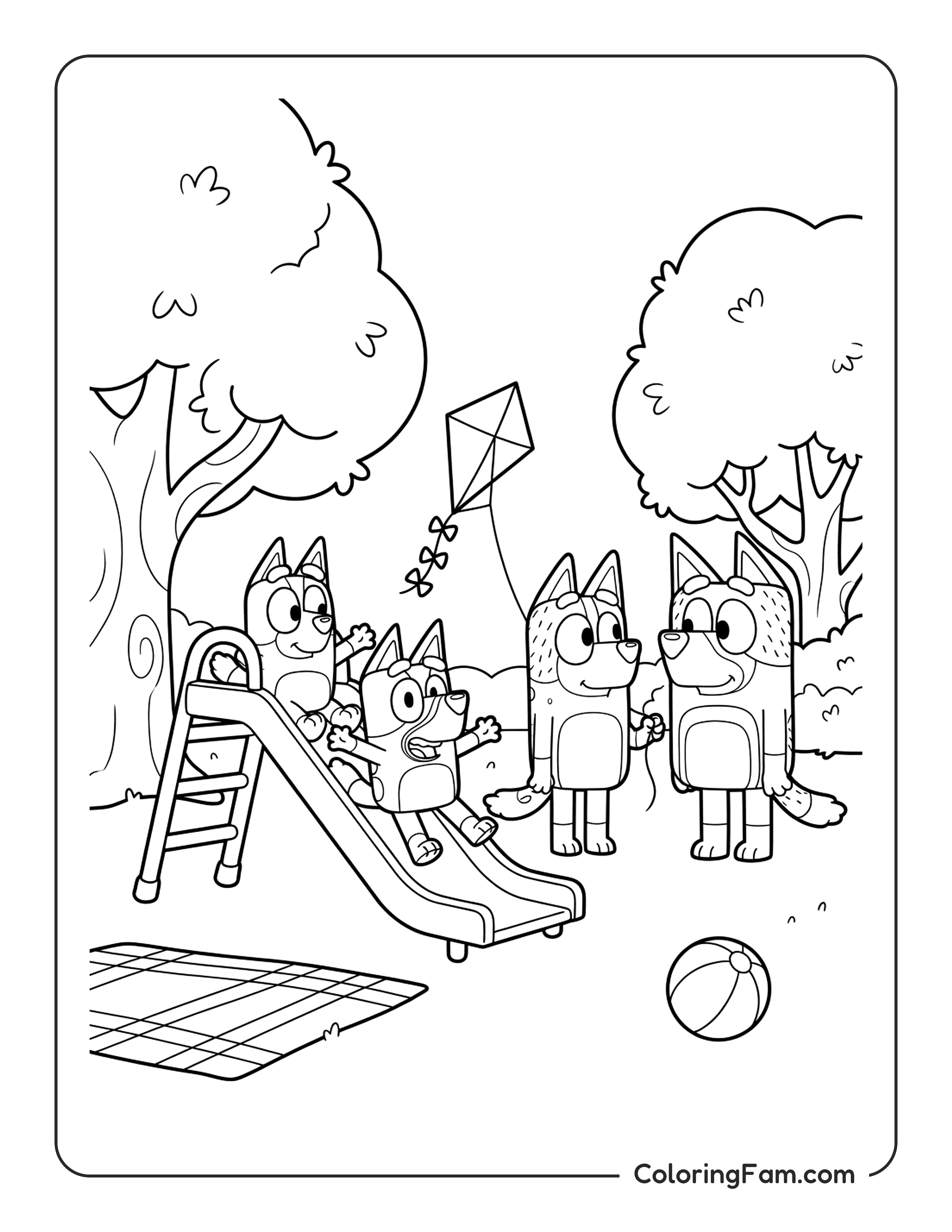 Bluey Playing On Slide coloring page