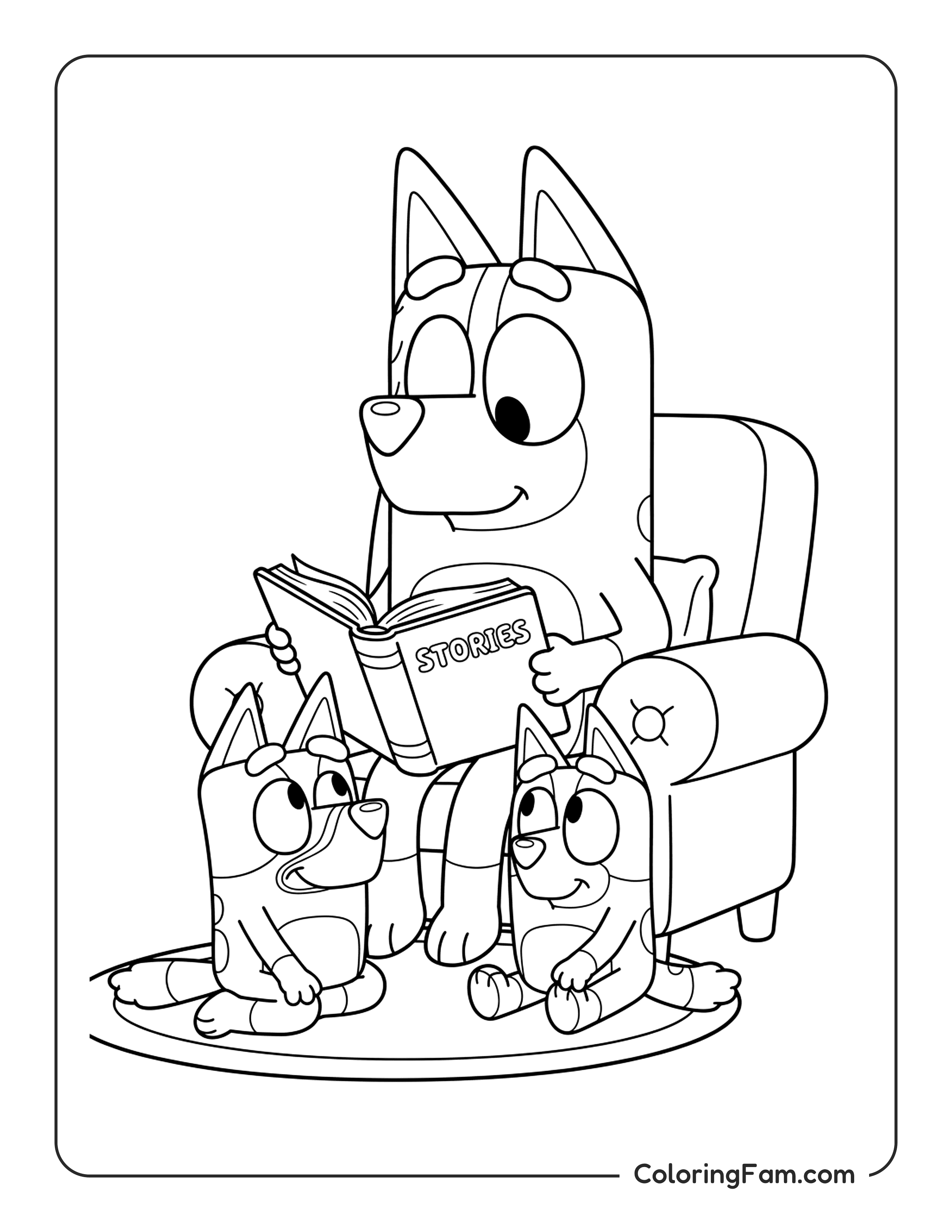Bluey Reading Stories coloring page