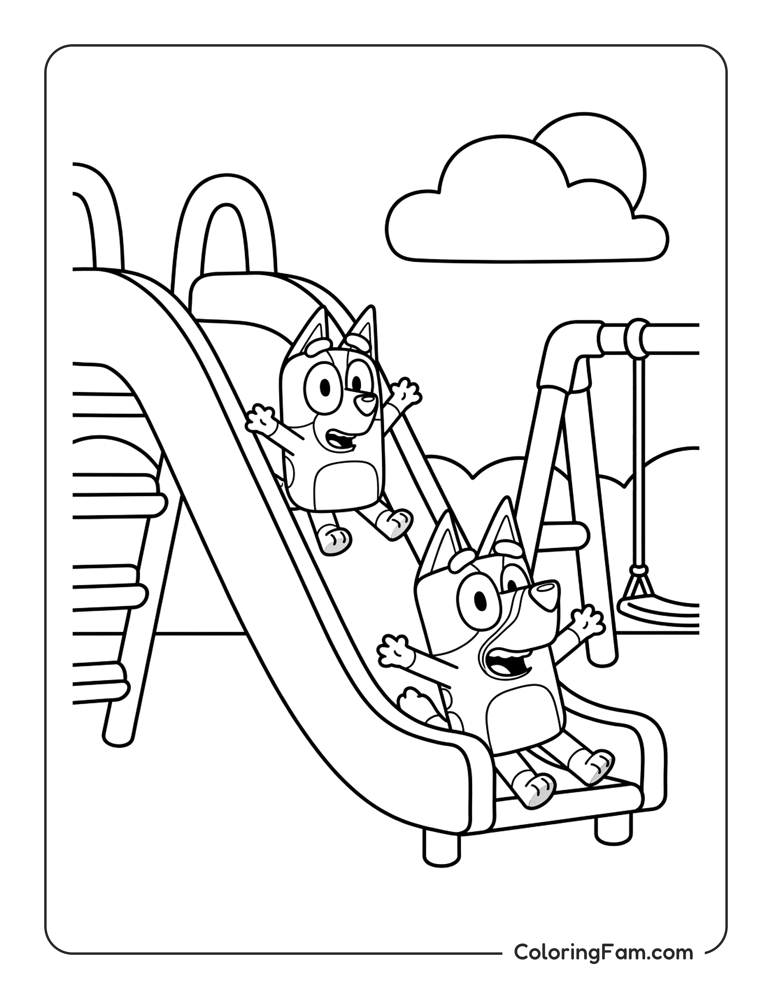 Bluey Sliding Down Slide coloring page