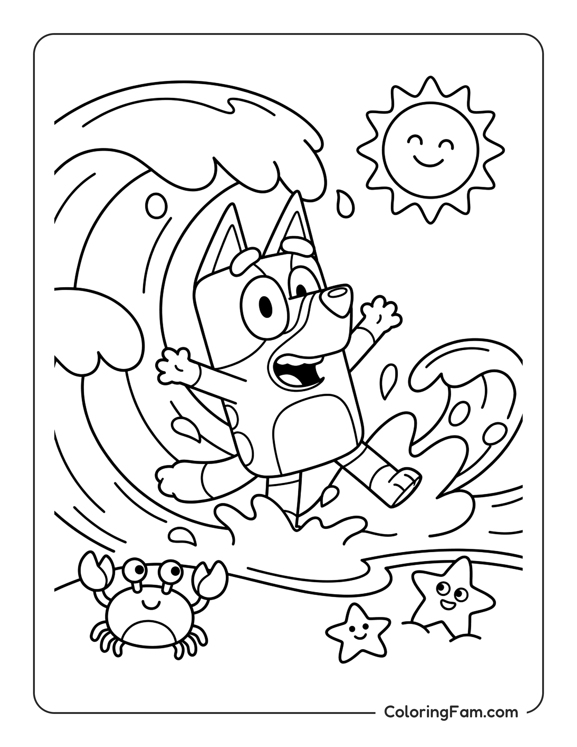 Bluey Surfing Wave coloring page