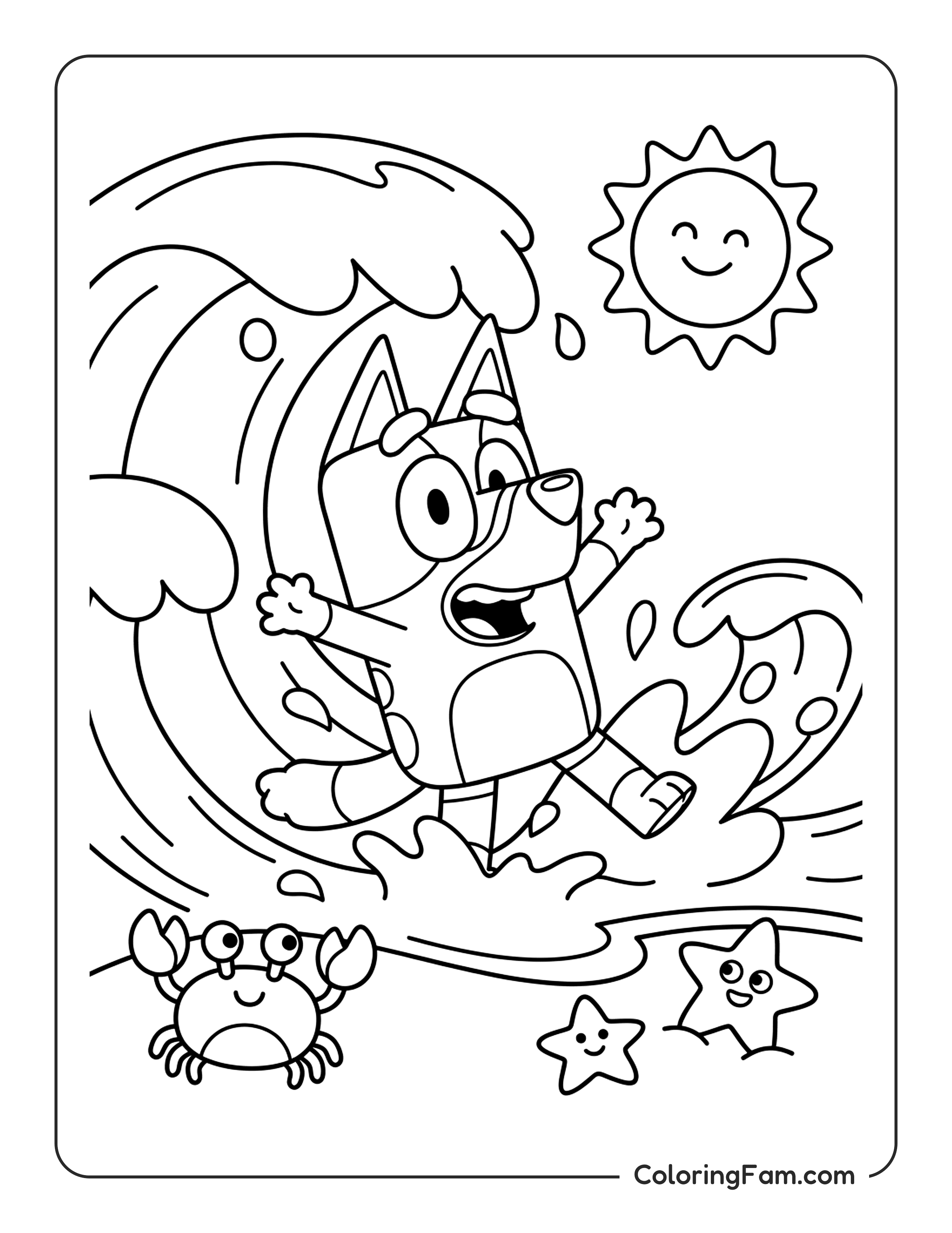 Bluey Surfing Wave coloring page