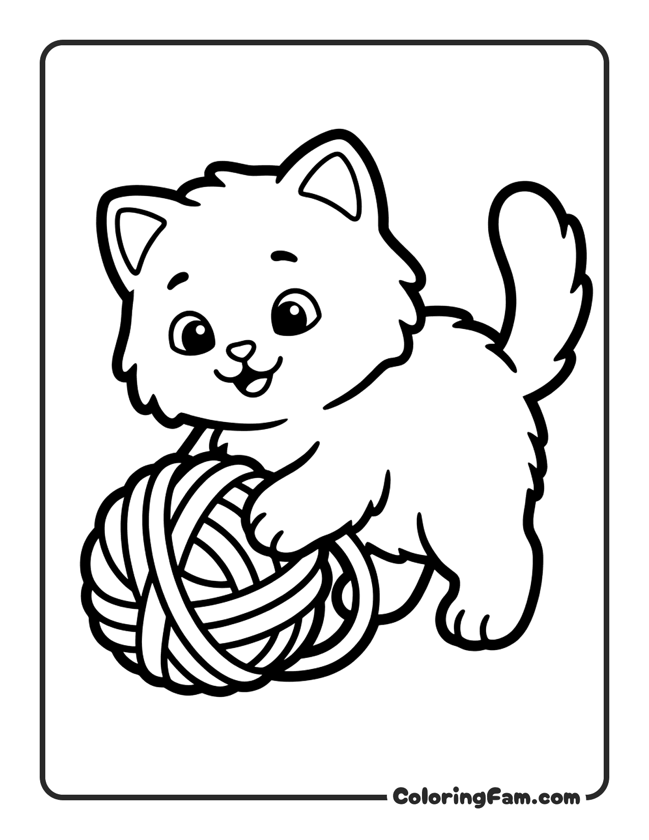 Fluffy Kitten Playing With A Ball Of Yarn coloring page