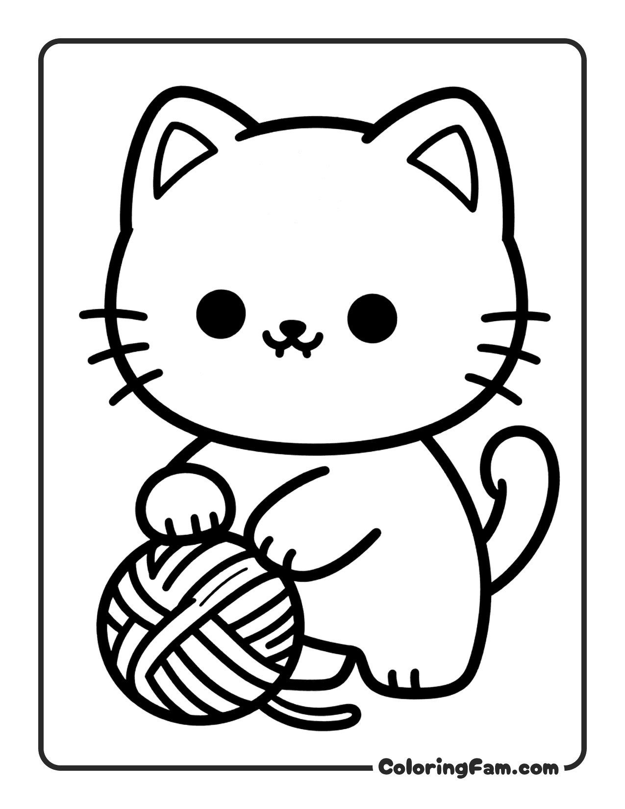 Fluffy Kitten Playing With A Ball Of Yarn coloring page