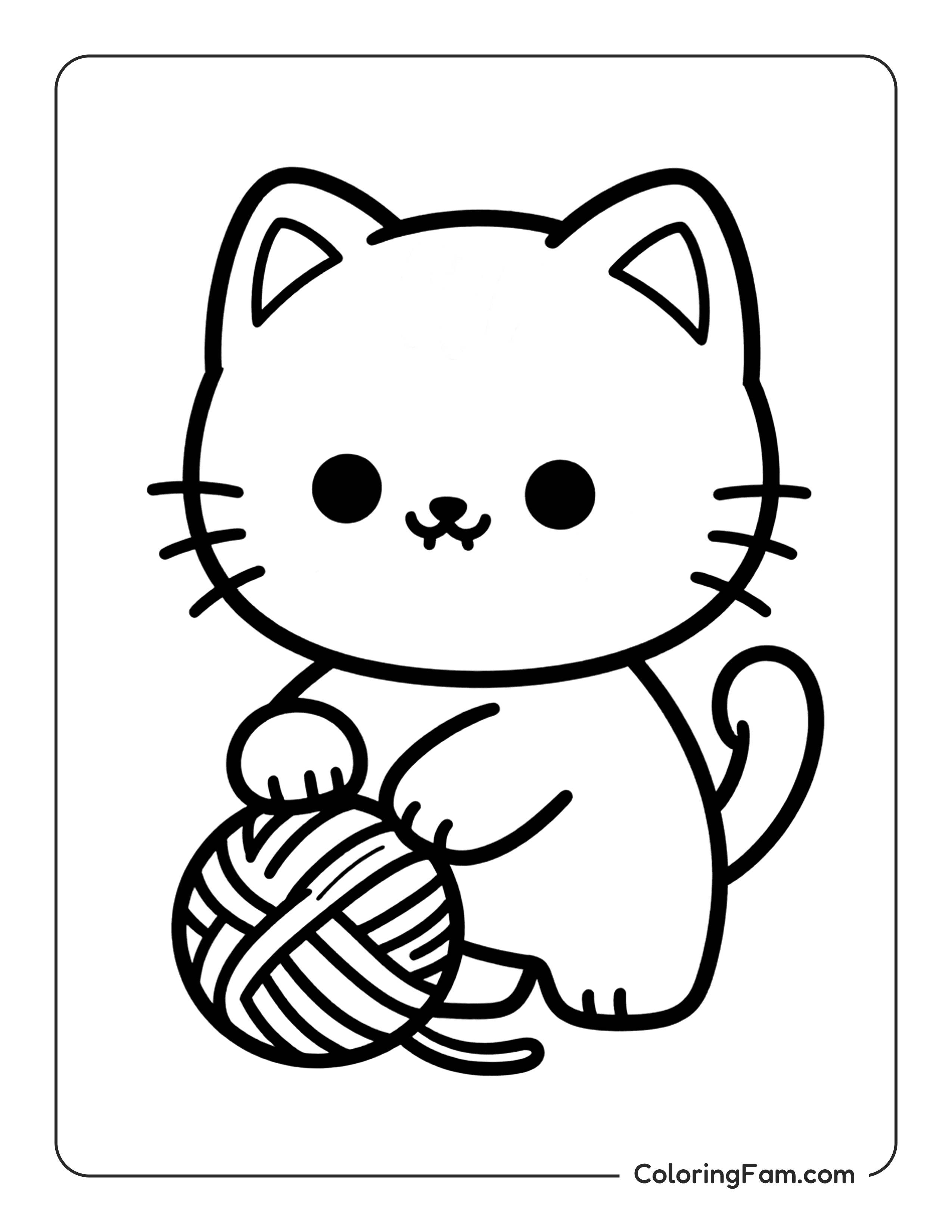 Fluffy Kitten Playing With A Ball Of Yarn coloring page