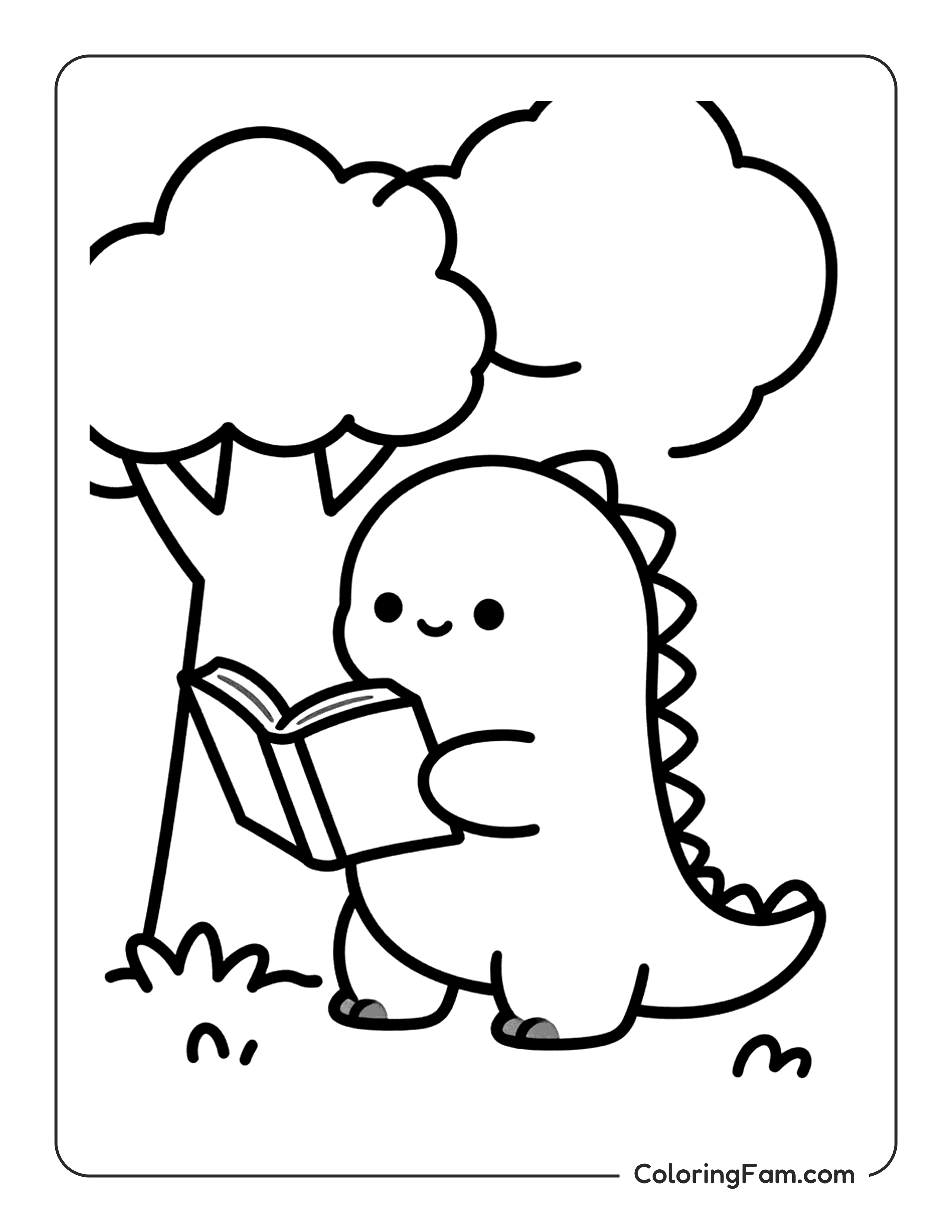 Dinosaur Reading Book Coloring Page Coloringfam