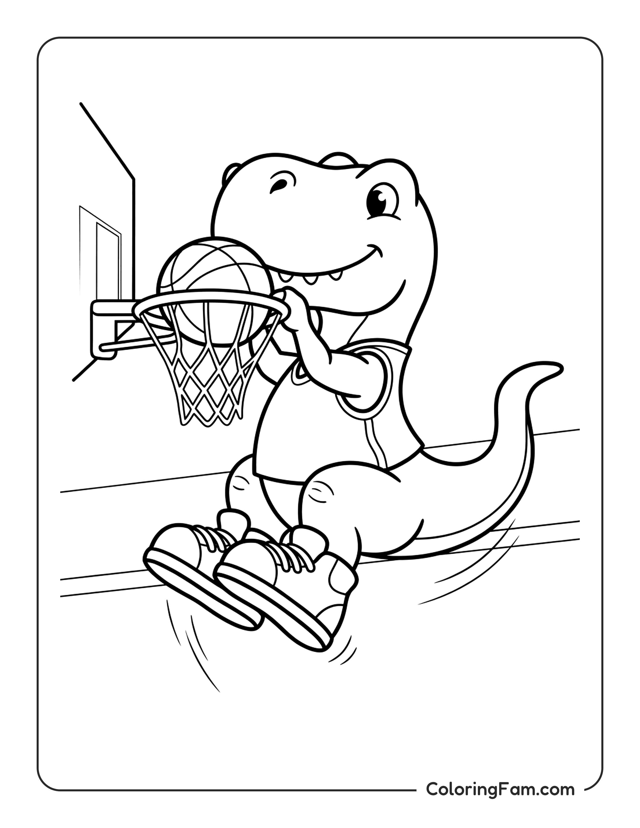 Dinosaur Slam Dunk Coloring Page Coloringfam