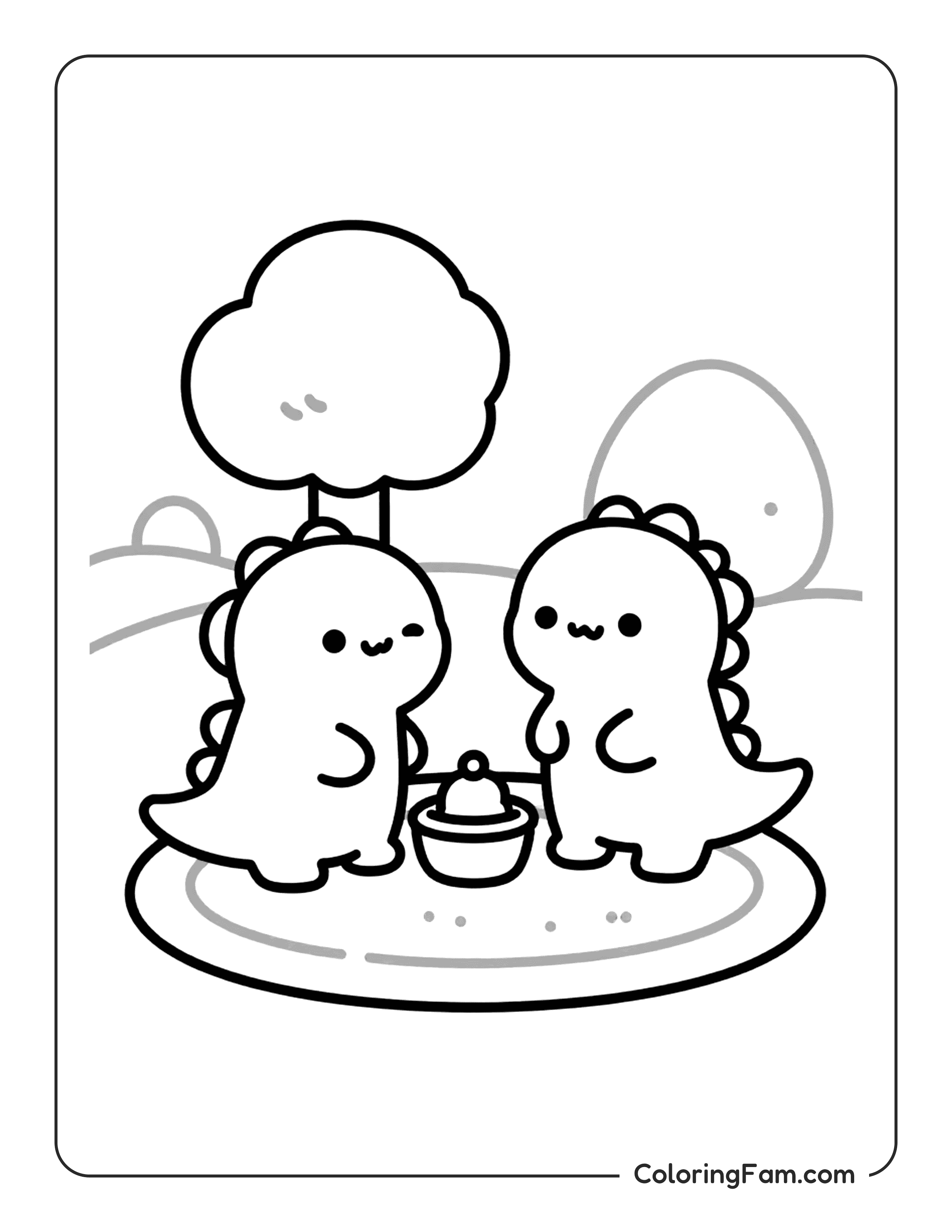 Dinosaur With Dessert Coloring Page Coloringfam