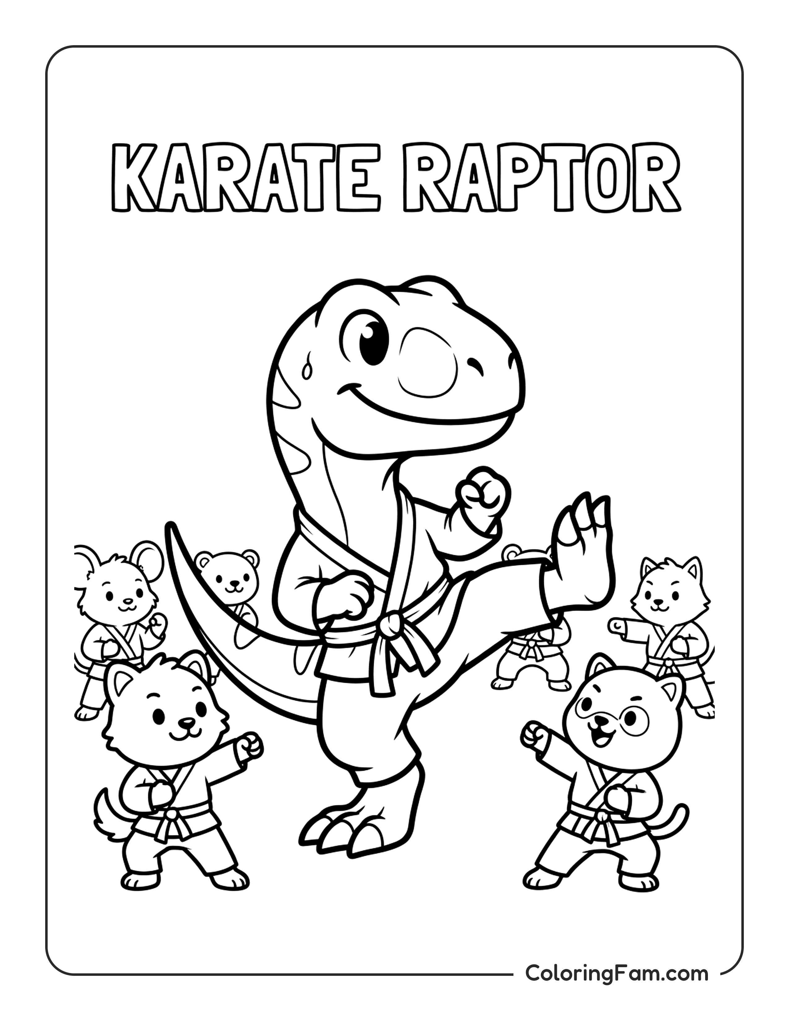 Raptor Doing Karate Coloring Page Coloringfam