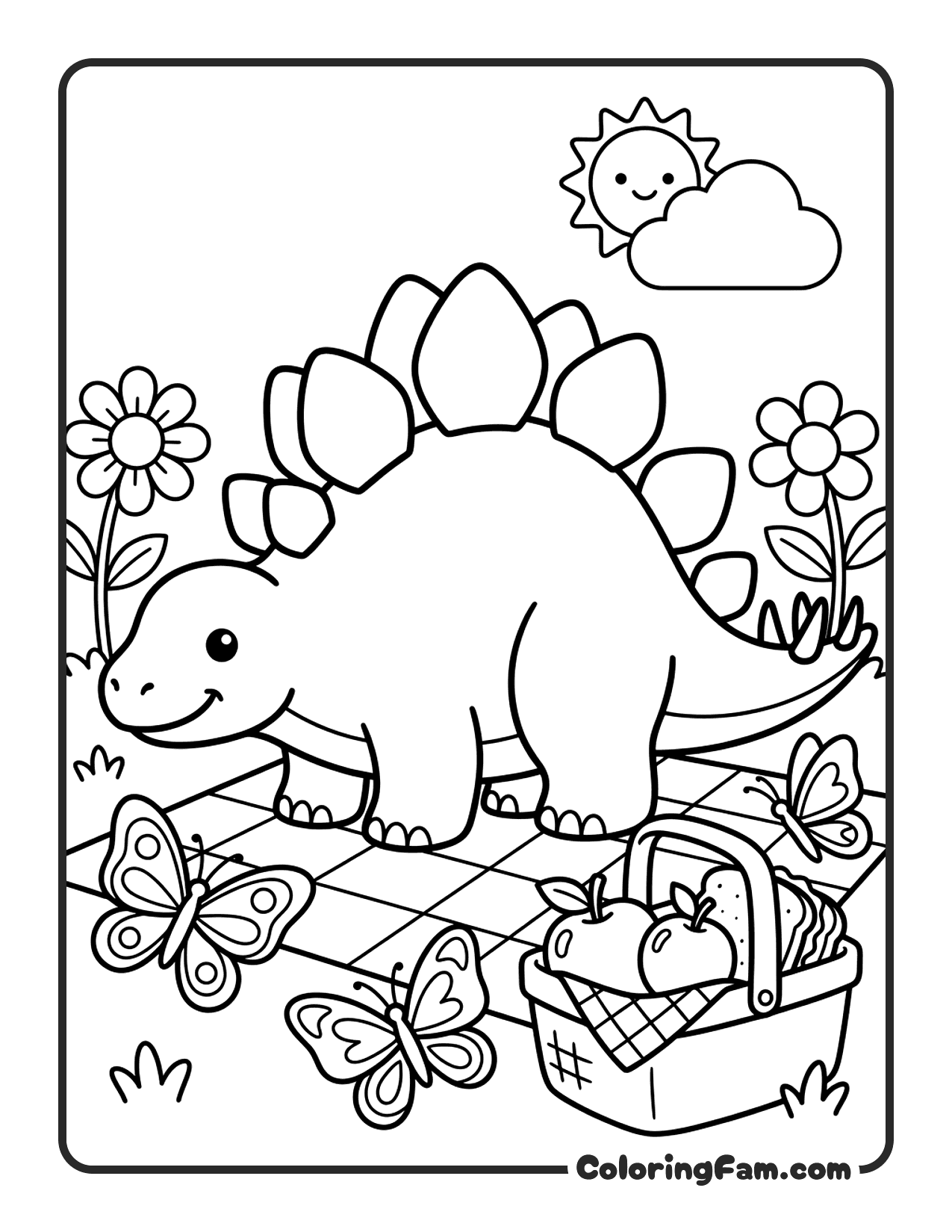 Stegosaurus At Picnic coloring page