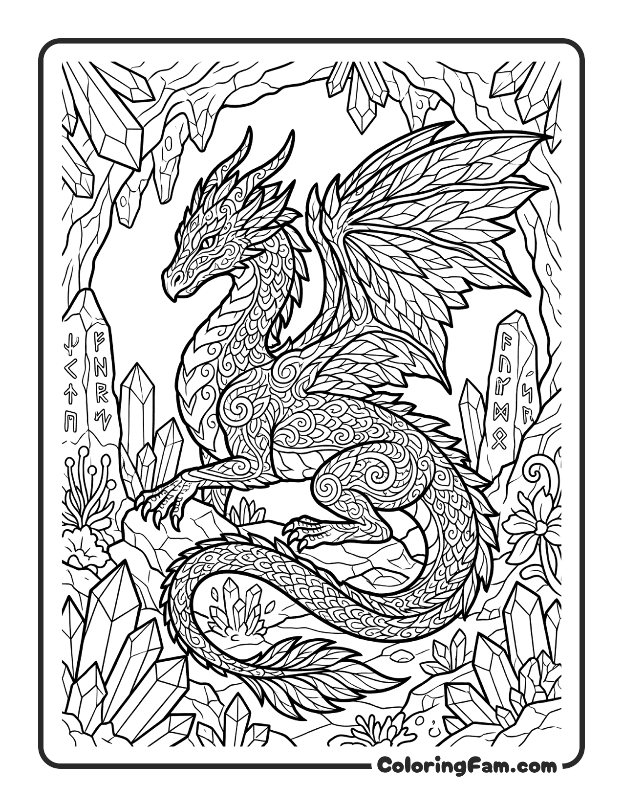Dragon Among Crystals coloring page