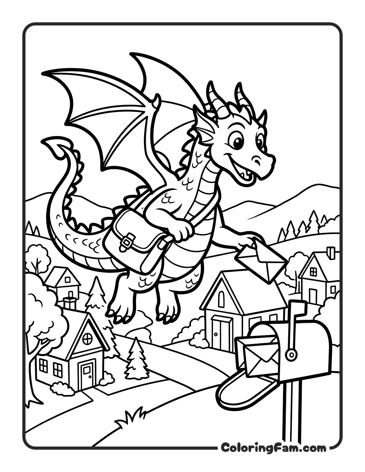Dragon Delivering Mail coloring page