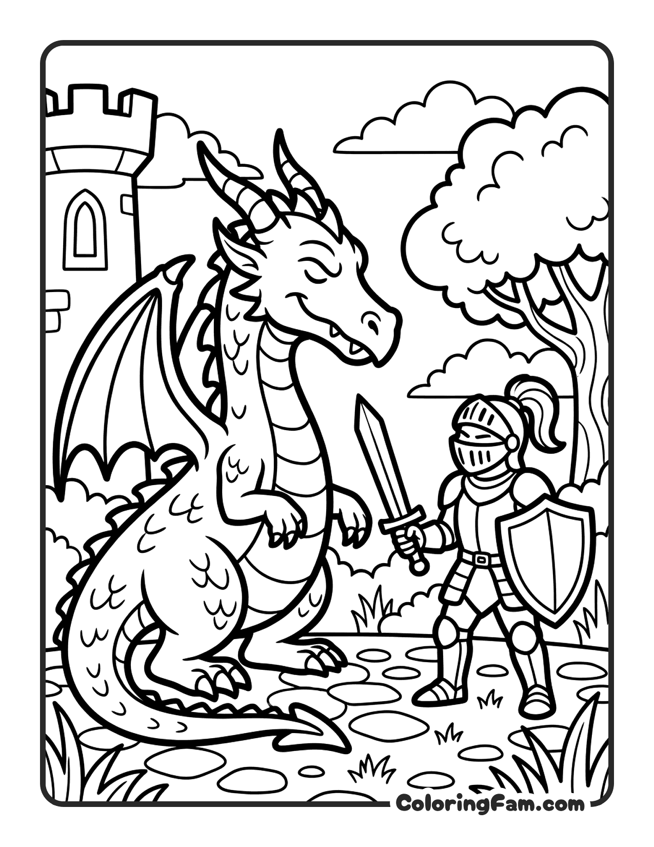 Dragon Facing Knight coloring page