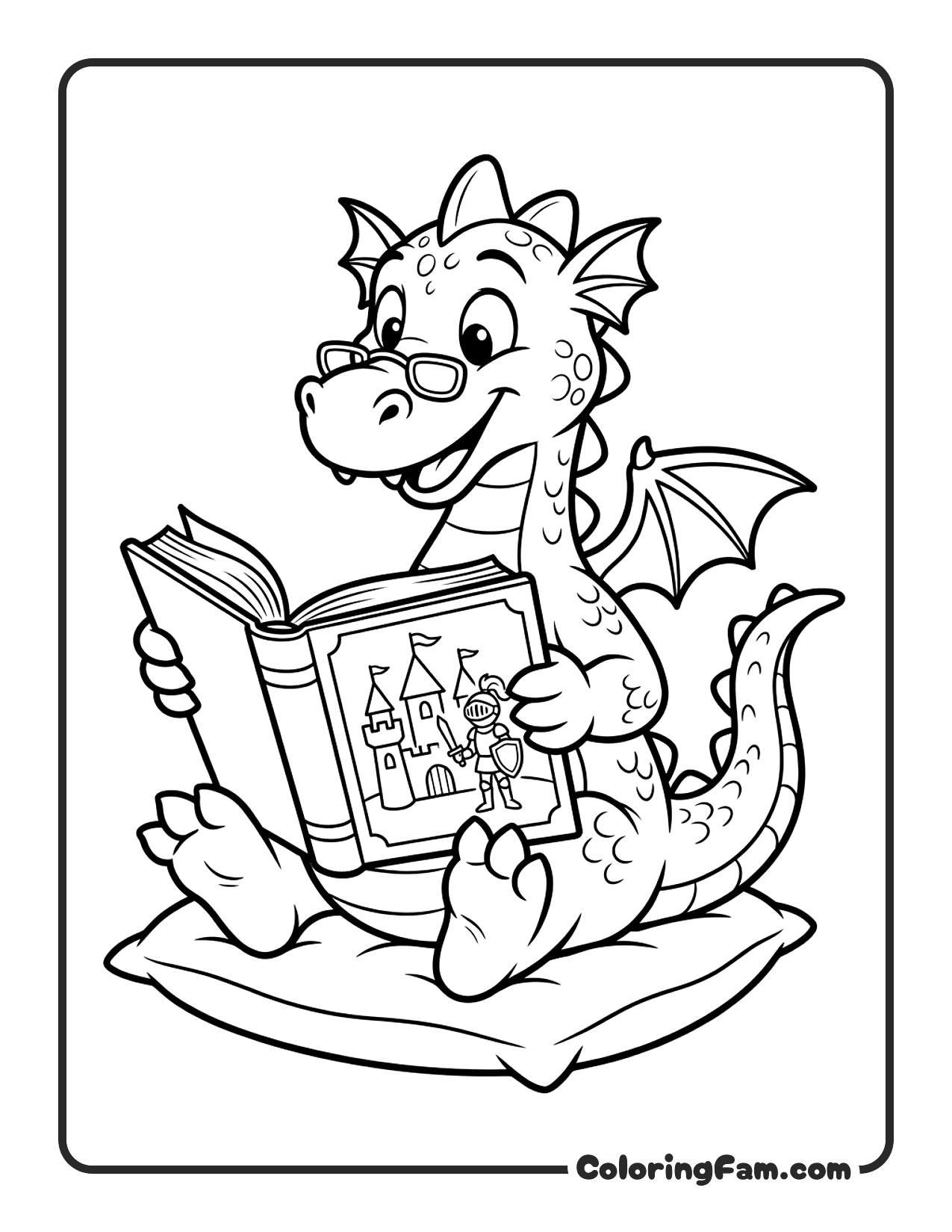 Dragon Reading Book coloring page