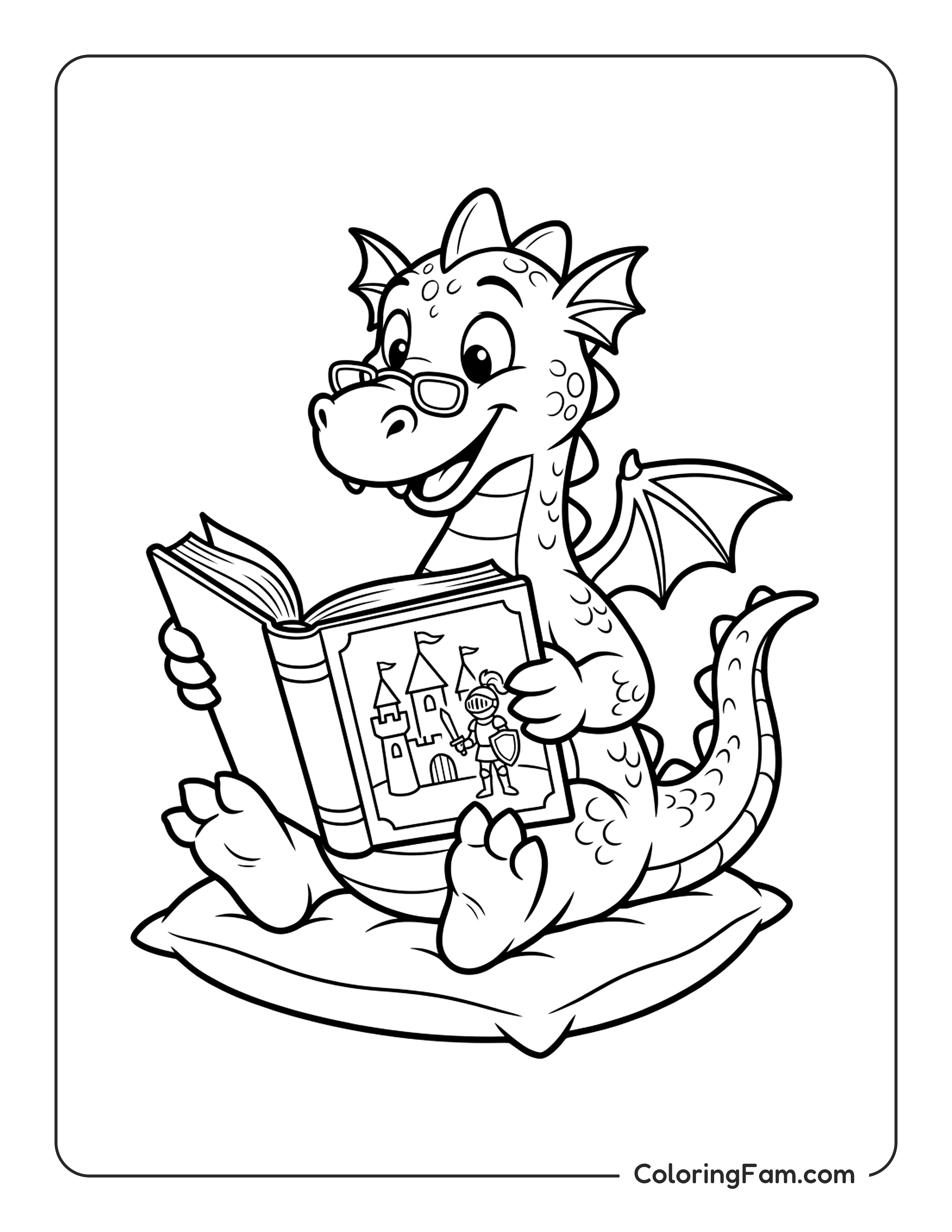 Dragon Reading Book coloring page