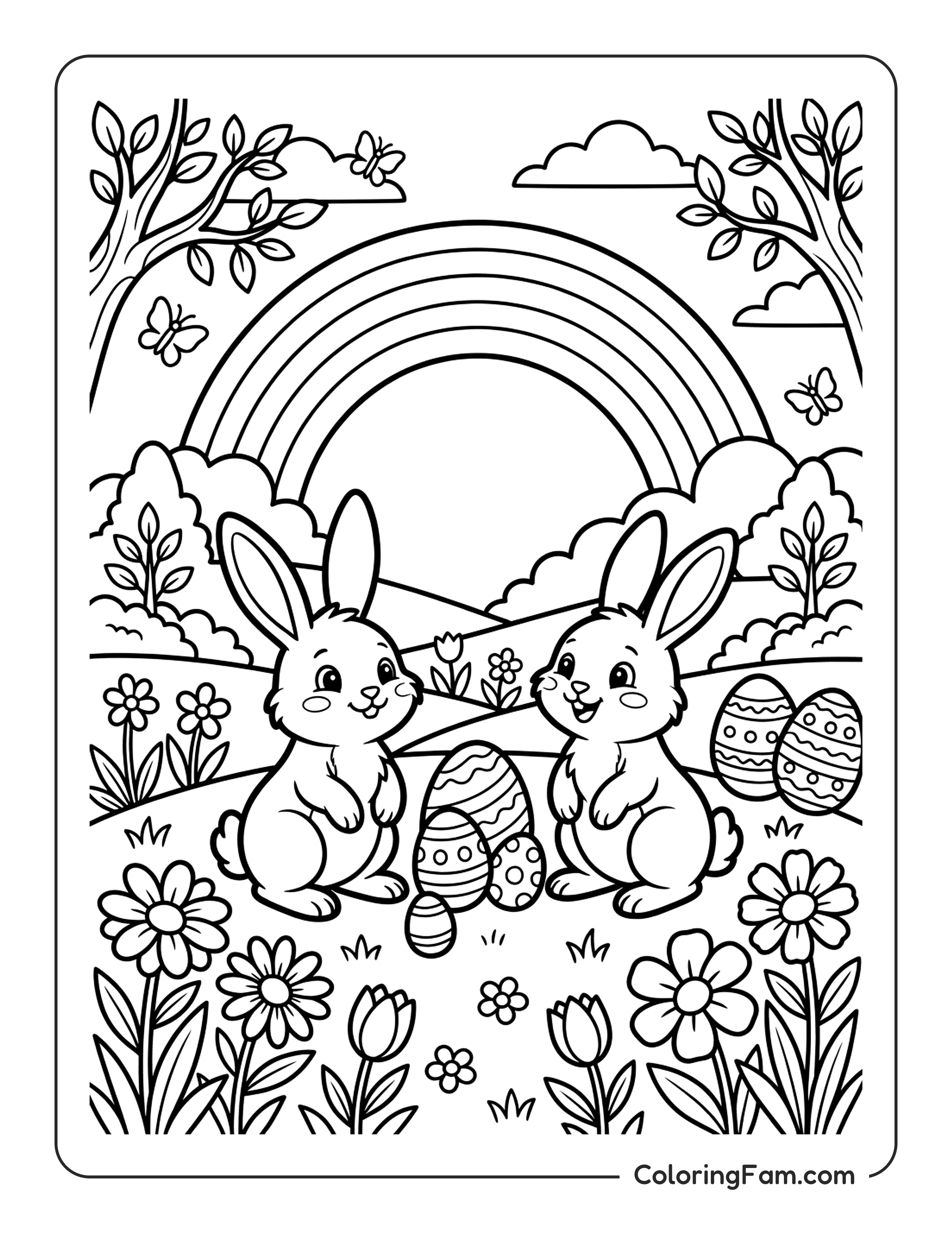 Bunny With Easter Eggs coloring page
