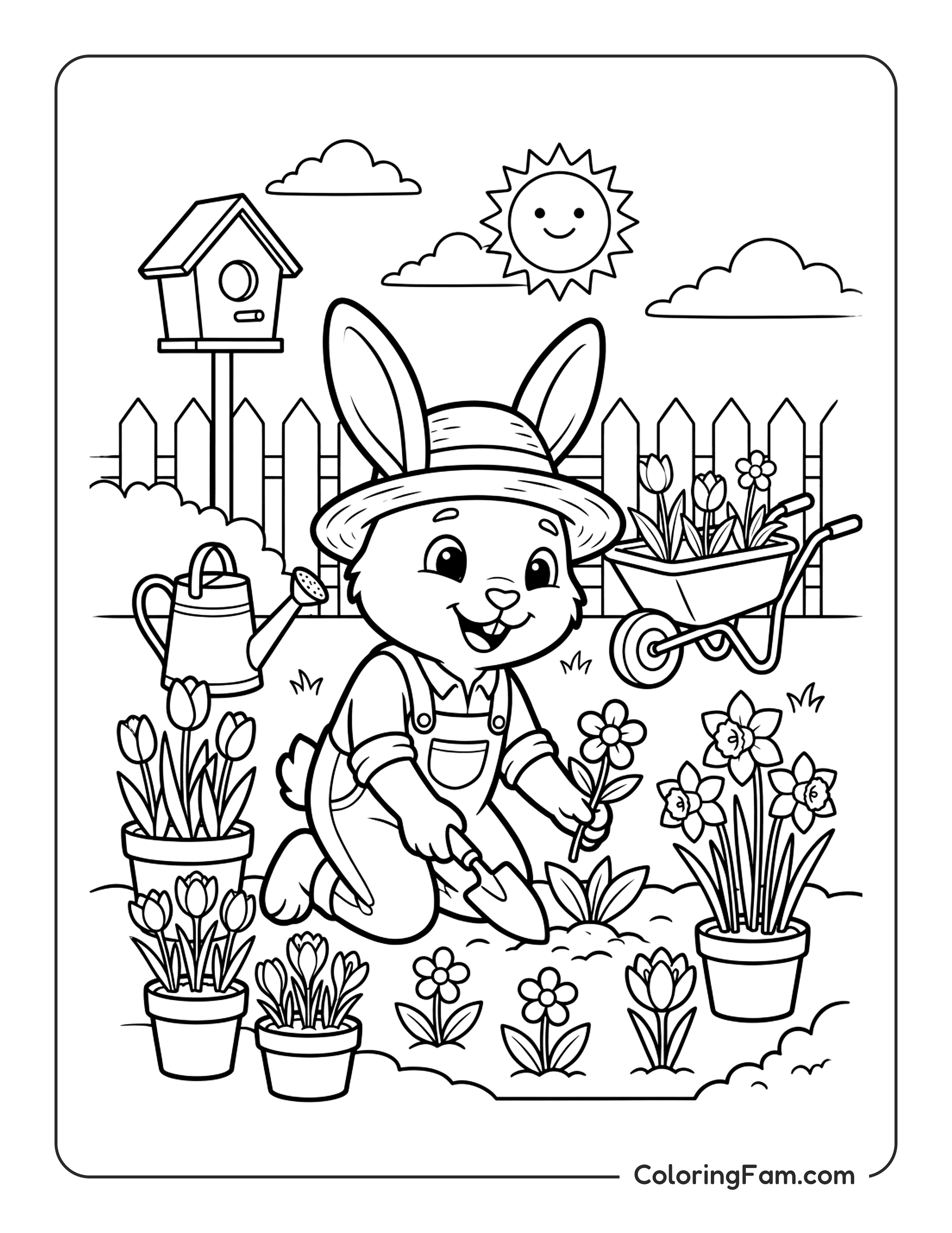 Rabbit Planting Flowers coloring page
