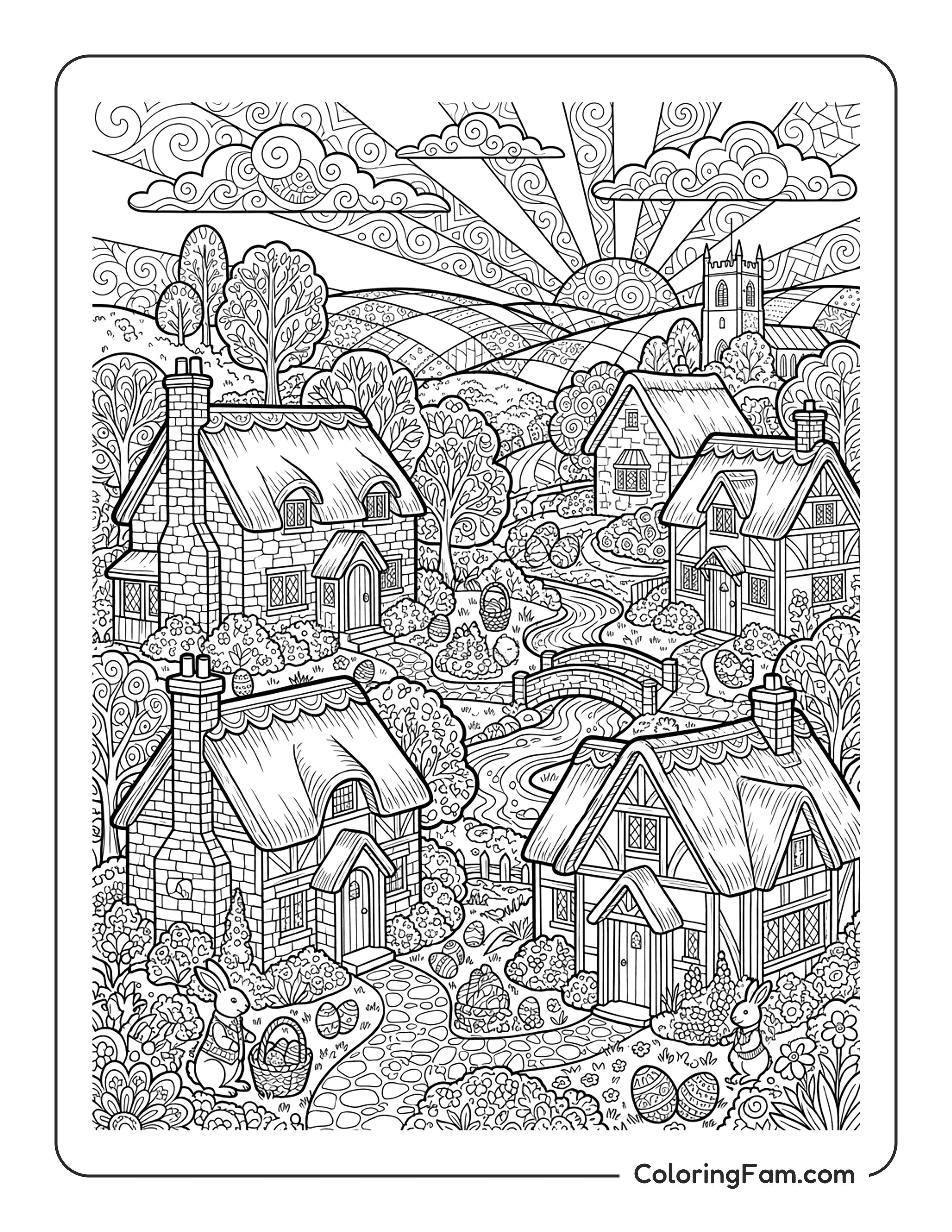Village Easter Eggs coloring page