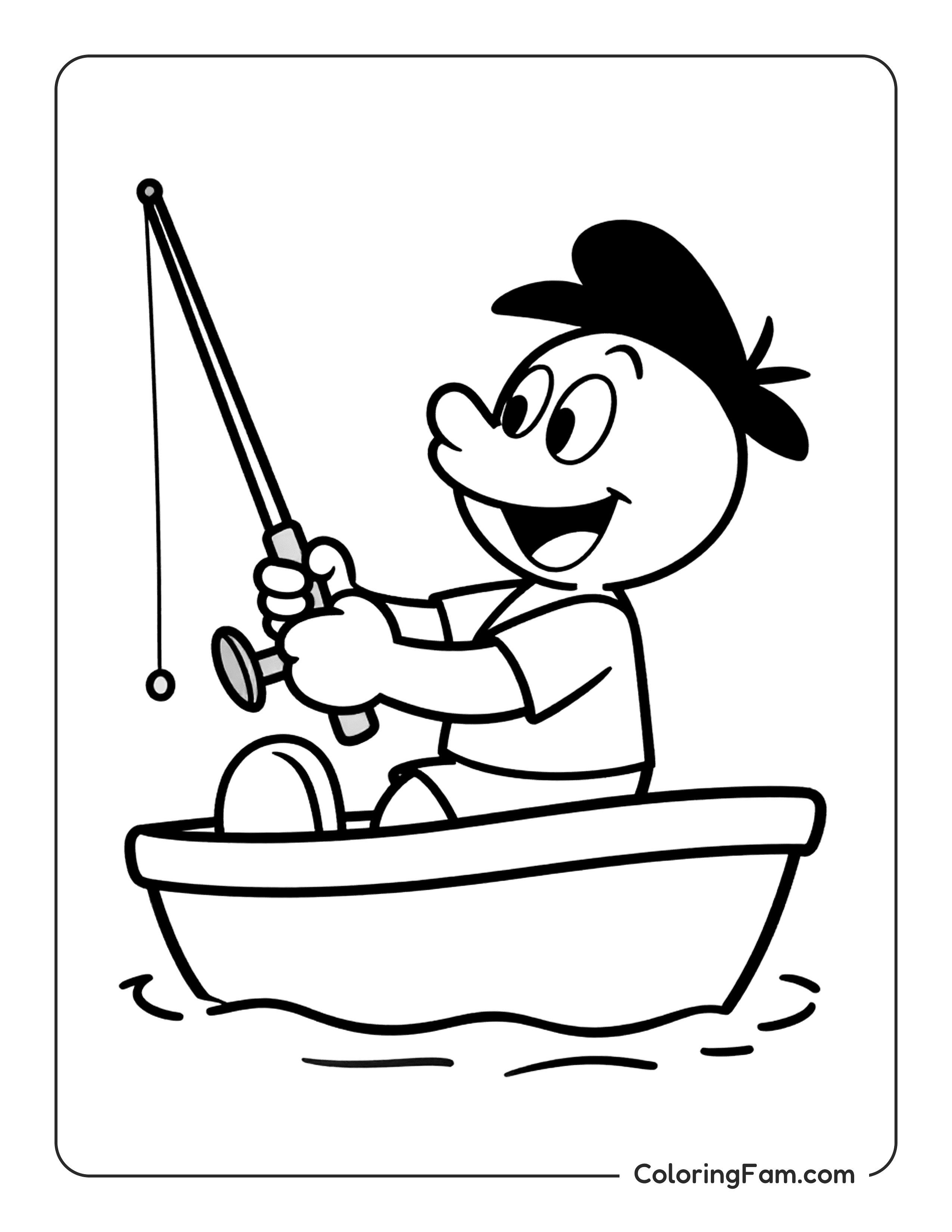 Boy Fishing In Boat coloring page