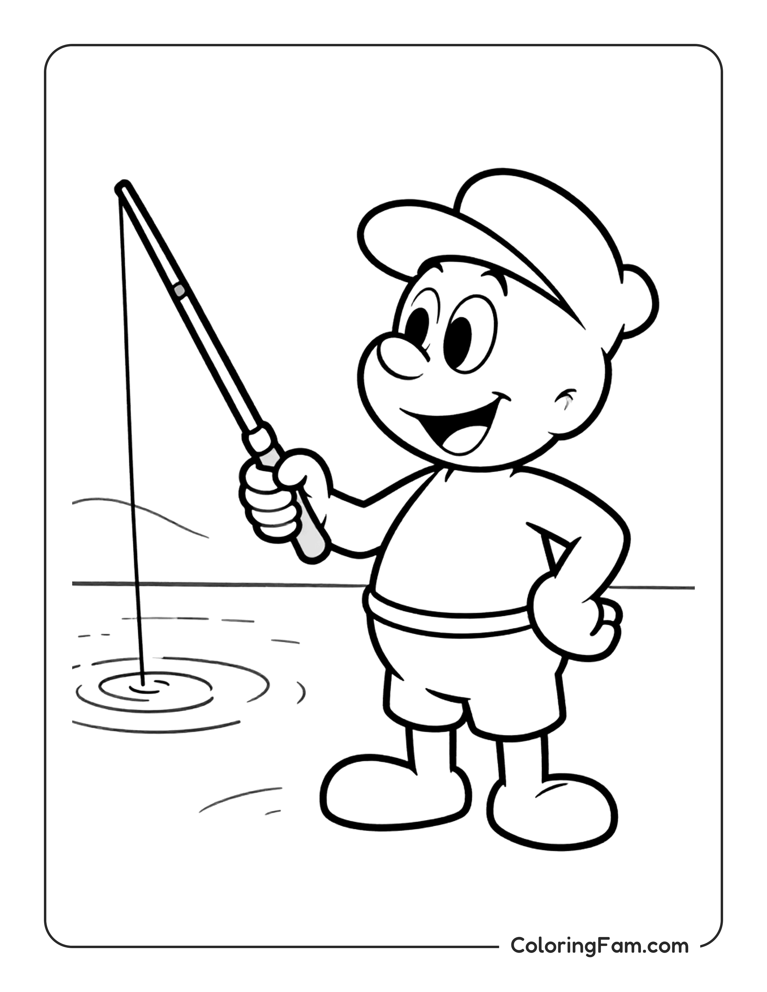 Boy Fishing With Rod coloring page