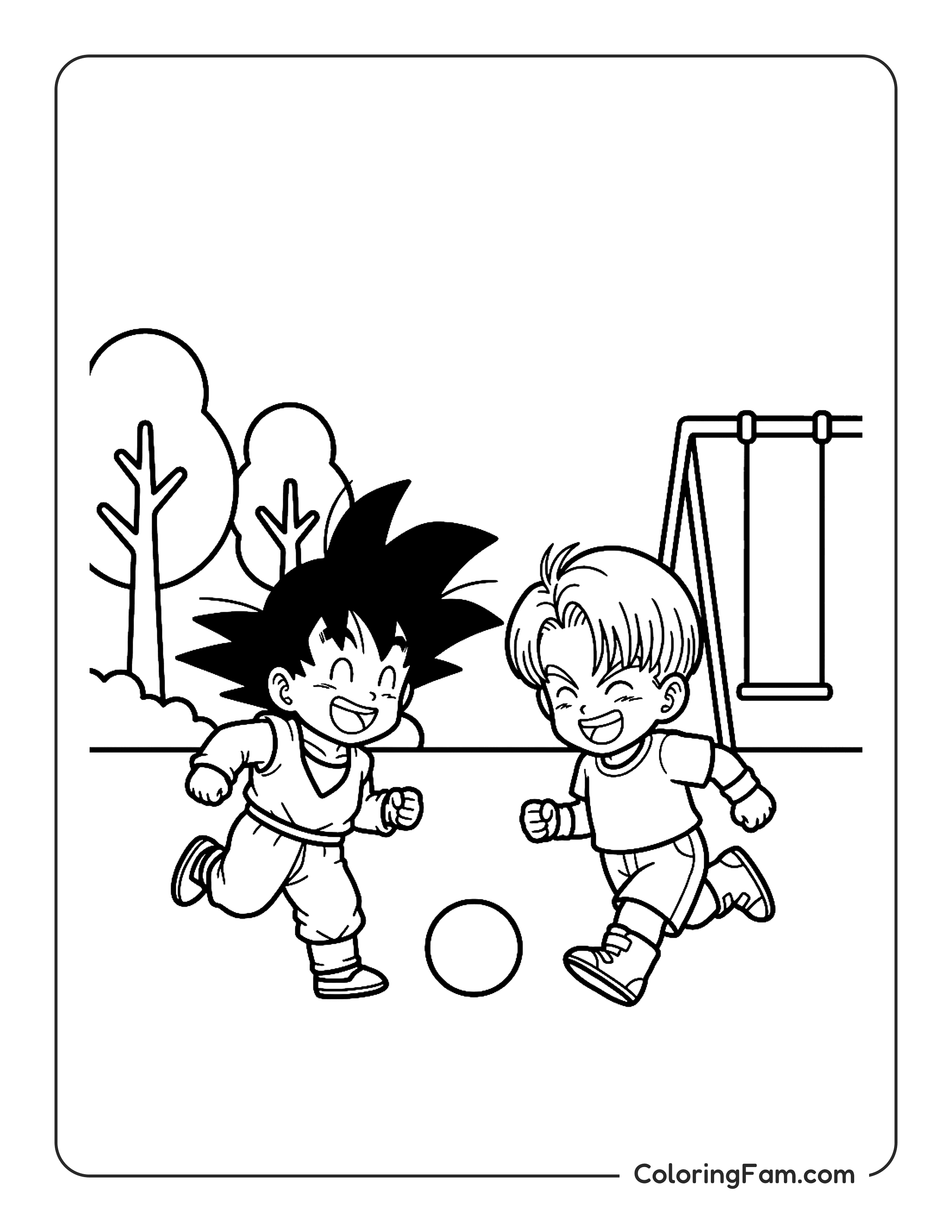 Goten And Trunks Playing Together As Kids coloring page